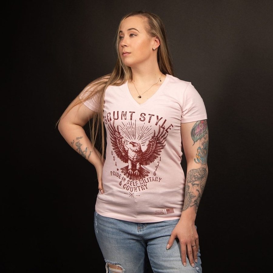 Women's Ethos Eagle V-Neck T-Shirt - Light Pink | Soft & Comfortable Casual Top for Everyday Wear | Perfect for Work, Outings & Relaxing