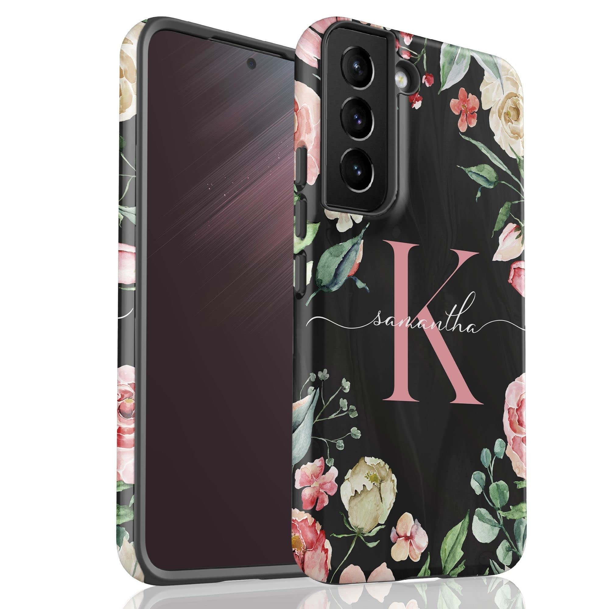 Personalized Monogram Rose Design Phone Case - Compatible with Samsung Galaxy S25 Plus/S24 Ultra/S23/S22/S21/S20/S10/S9/S8/Note 20/10 - Perfect Gift for Valentine's Day, Anniversary & Special Occasions