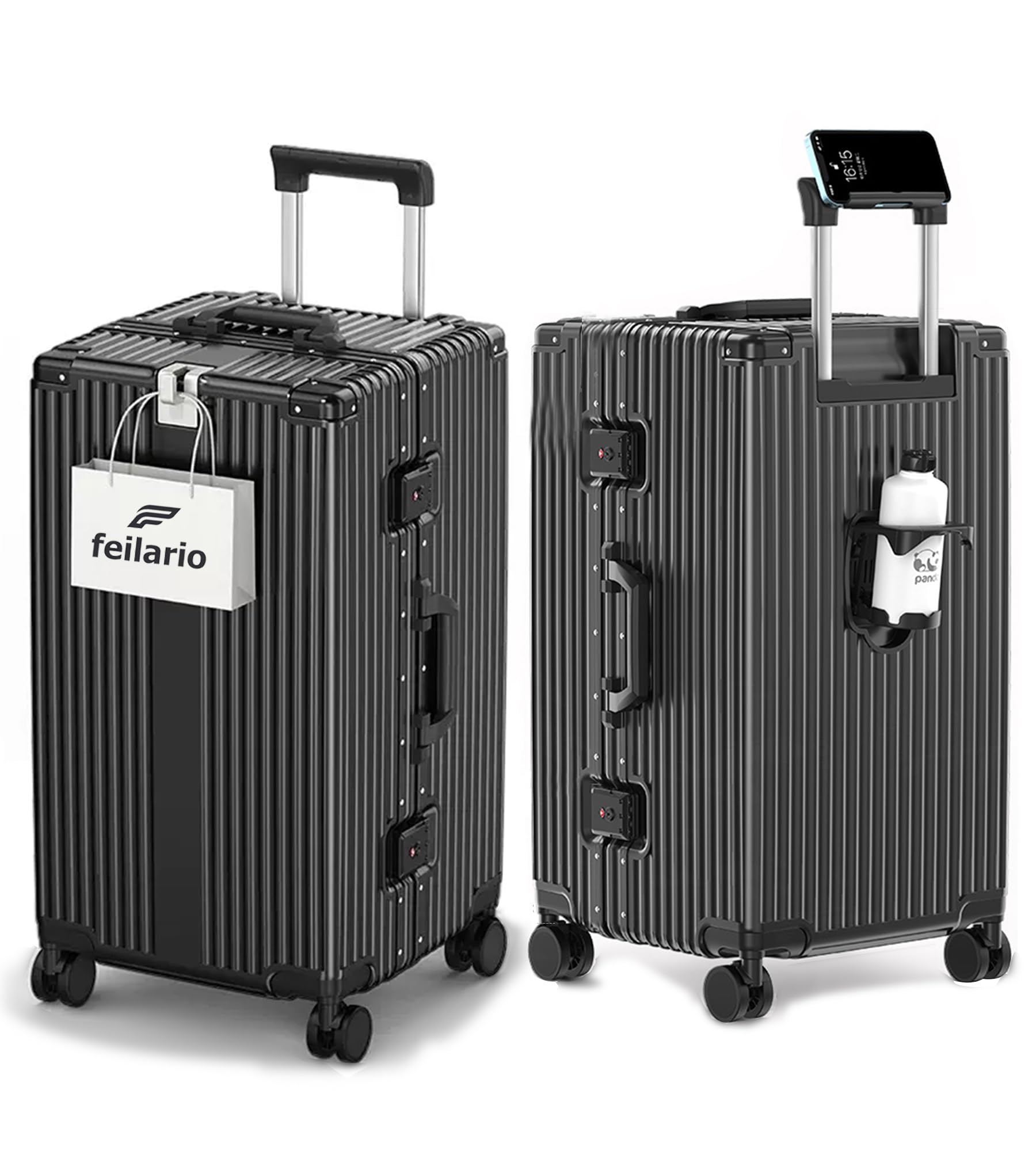 Feilario 30 Inch Aluminum Frame Hardside Spinner Luggage - Zipperless Large Checked Suitcase with Cup Holder & Phone Holder - Perfect for Business Travel, Vacation & International Trips