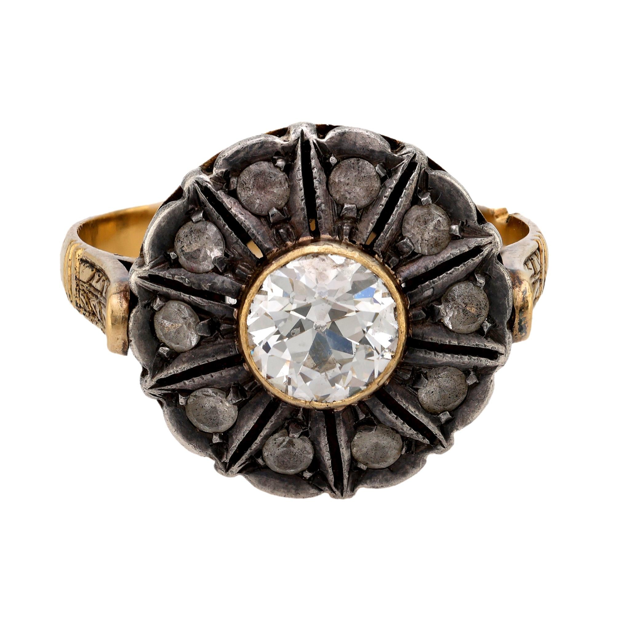 Vintage Diamond 18K Yellow Gold & Silver Cluster Ring - Elegant Jewelry for Weddings, Anniversaries & Special Occasions