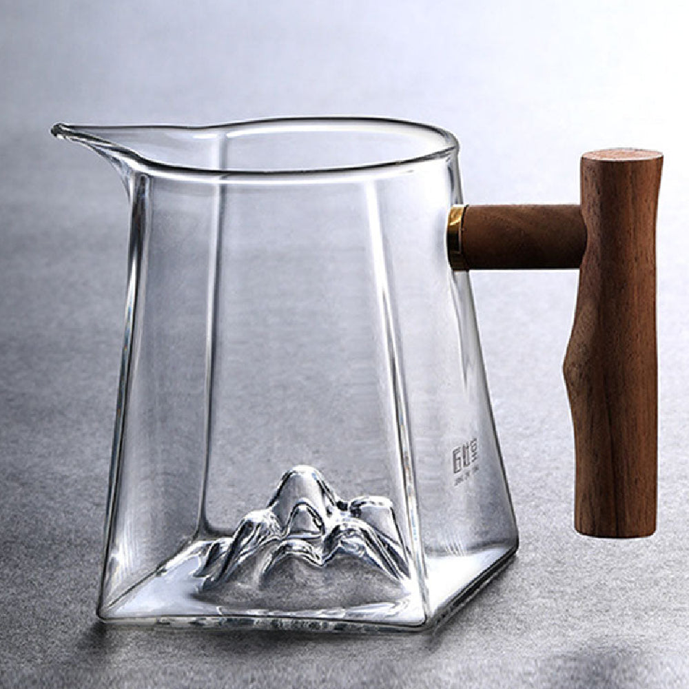 Premium Mountain Glass Fair Cup with Wooden Handle - Durable & Stylish Drinking Glass for Coffee, Tea, Cocktails - Perfect for Home, Office, Camping & Outdoor Use