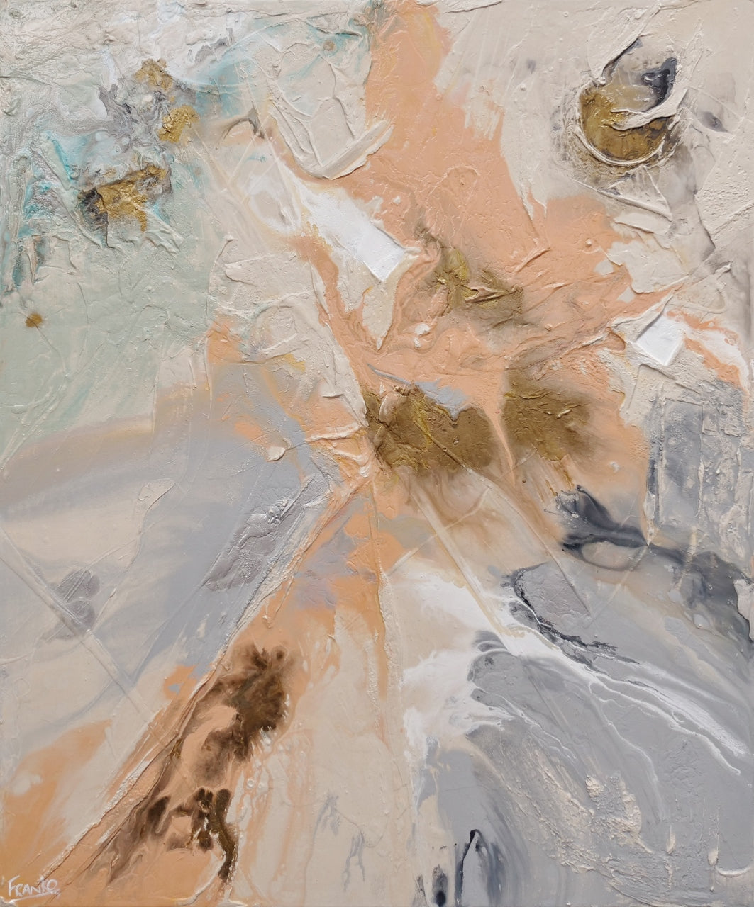 Modern Abstract Textured Painting - Nude Silver, Grey, Pink, Bronze - 47