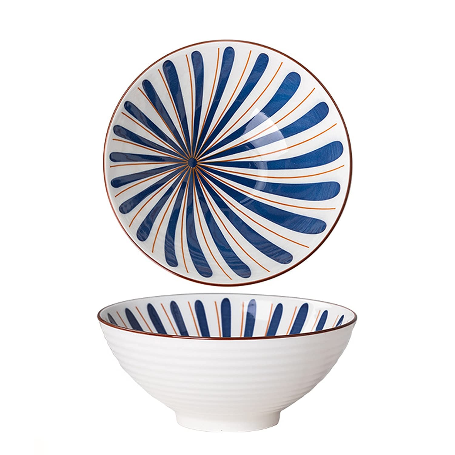 2 Pcs Japanese-Style Ceramic Ramen Bowls - Microwave Safe Soup Noodle Bowls for Ramen, Pho, Udon, Salad & Pasta | Perfect for Home Dining, Restaurant Use & Gift Giving