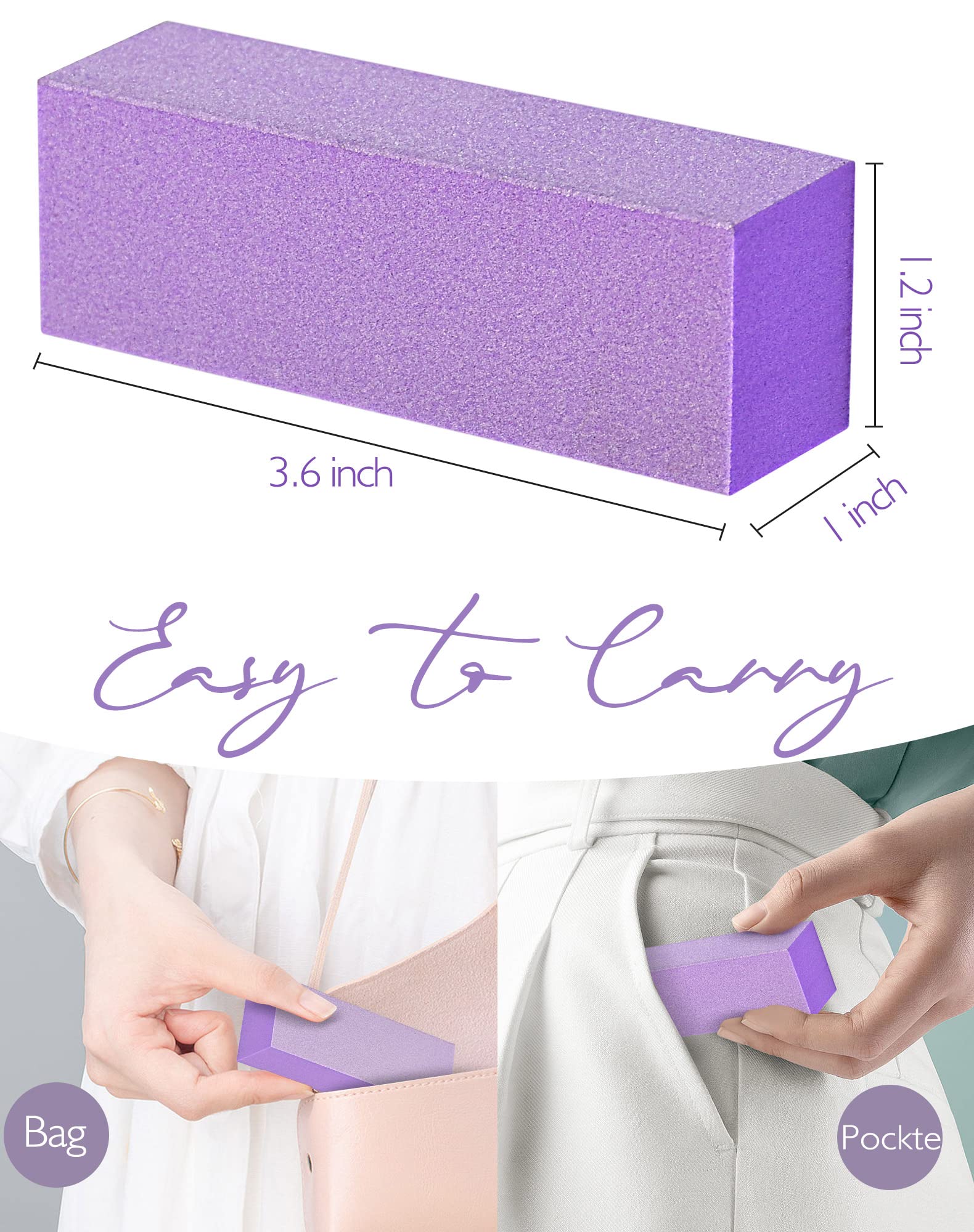 Professional Maryton Nail Buffer Block Kit - 3-Way Medium/Fine 100/180 Grit Buffers for Acrylic & Gel Polish Nails - Pedicure & Manicure Tools (5-Pack, Purple) - Perfect for Salon & Home Nail Care