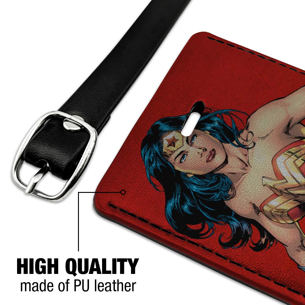 Wonder Woman Leather Luggage Tag - Rectangle Carry-On ID Tag for Suitcases & Bags | Perfect for Travel, Cosplay & Superhero Fans