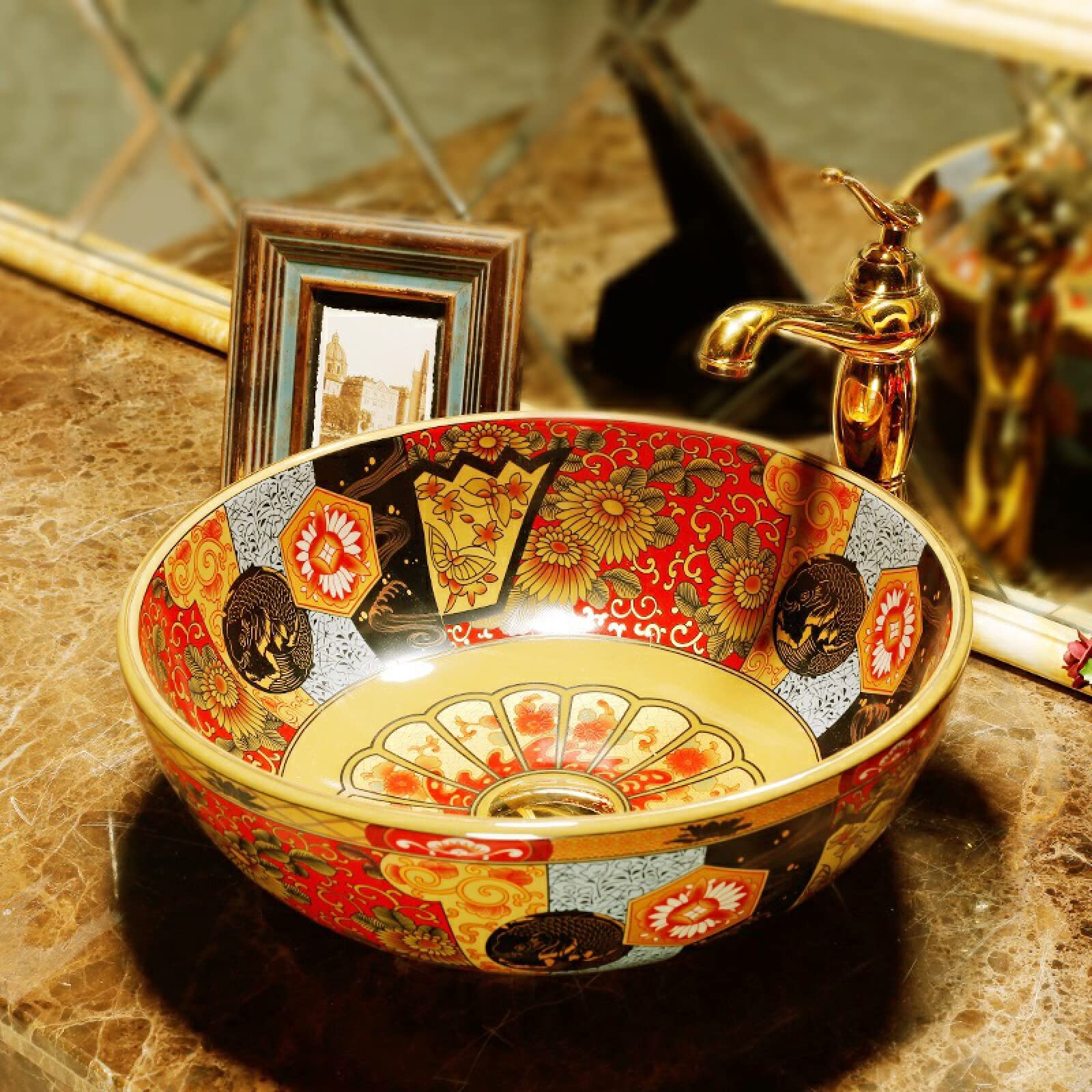 LEFEDA Ceramic Vessel Sink - Handcrafted Jingdezhen Art Countertop Bathroom Basin, White Porcelain Bath Sink for Modern Vanity, Perfect for Powder Room & Master Bath Renovation