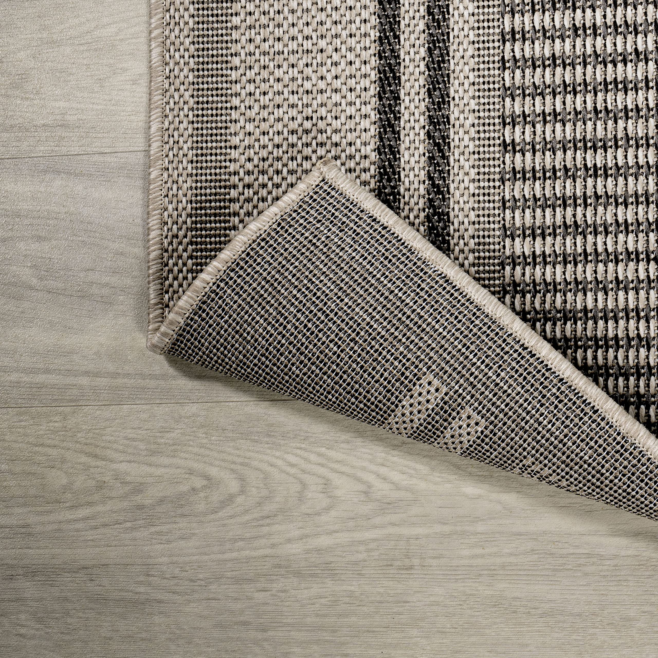 JONATHAN Y SMB202D-8 Modern Double Stripe Indoor/Outdoor Area Rug - Rustic Farmhouse Design, Easy to Clean, Non-Shedding, Black/Beige, 8' x 10' - Perfect for Bedroom, Kitchen, Backyard & Patio Decor
