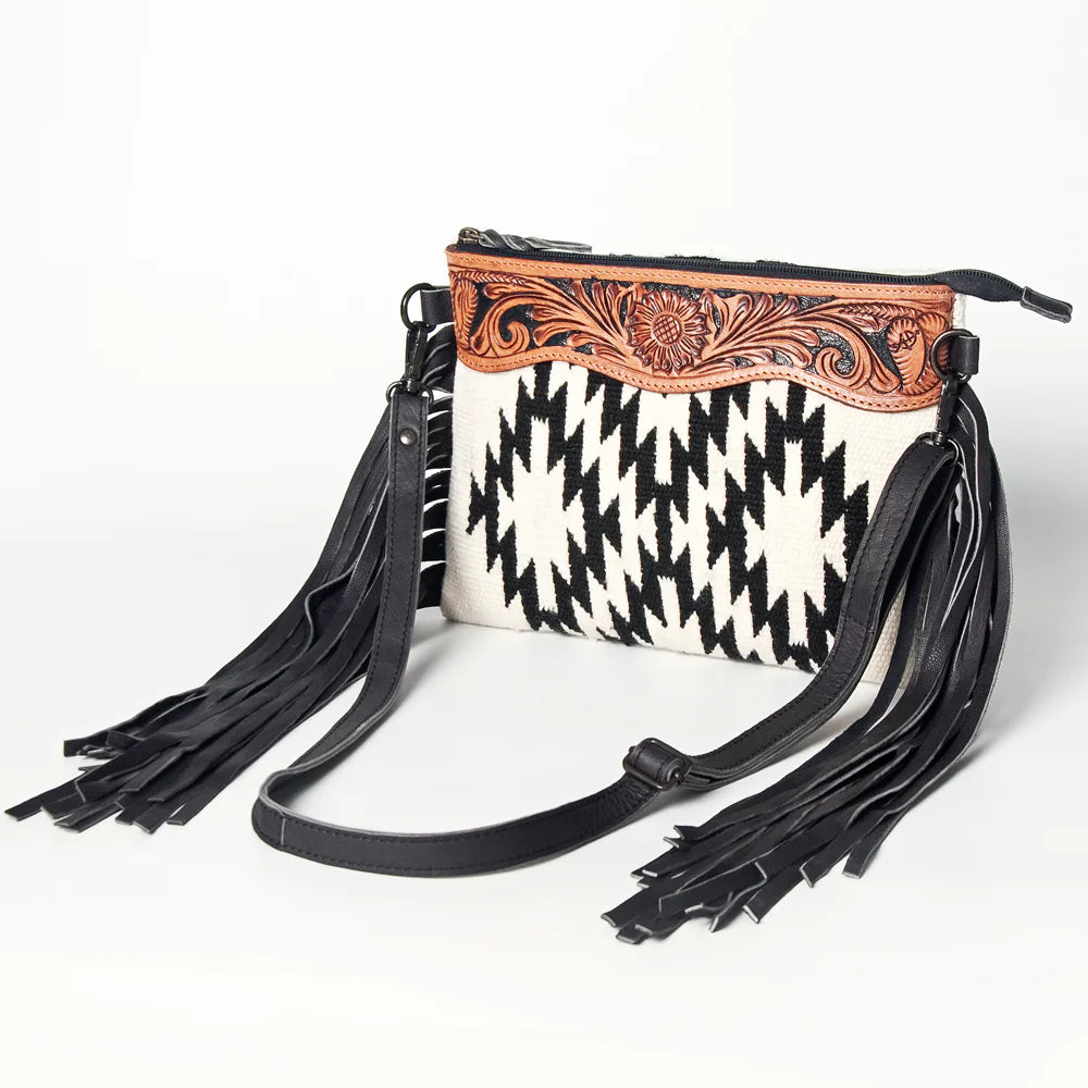 American Darling Black & White Aztec Fringe Crossbody Purse - Boho Chic Handbag for Women, Perfect for Music Festivals & Casual Outings