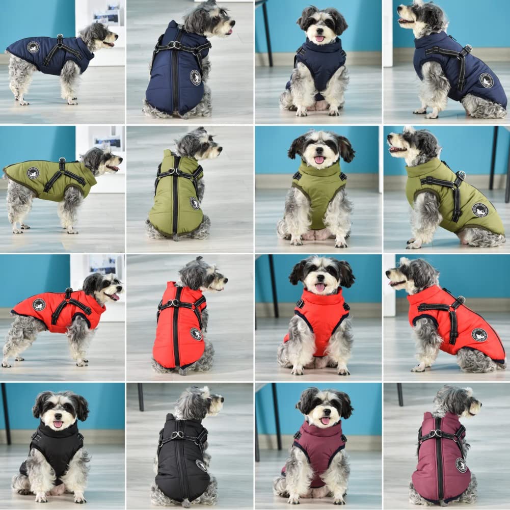 Waterproof Fleece Dog Coat with Reflective Harness - Winter Dog Jacket with Zipper for Small, Medium & Large Dogs | Warm Puppy Clothes for Outdoor Walks & Cold Weather Protection