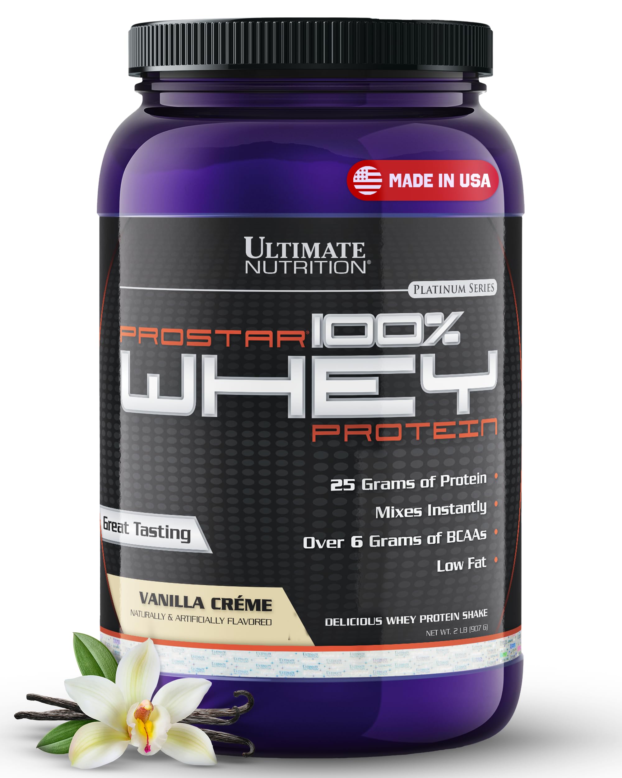 Ultimate Nutrition Prostar 100% Whey Protein Isolate Powder - Vanilla Flavor, Low Carb, High Protein for Muscle Building & Recovery - Low Sodium, Fat Free, Keto Friendly Protein Supplement - 2 Pound Tub - Perfect for Post Workout Shakes & Healthy Breakfast Smoothies