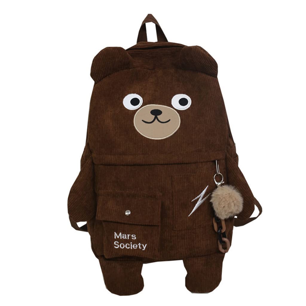 Cartoon Bear Backpack for Kids & Adults - Soft Ribbed Velvet School Bookbag with Multiple Pockets, Lightweight Daypack for School, Travel, Work & Everyday Use