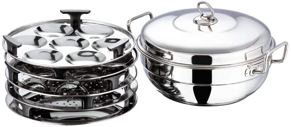 Premium Stainless Steel Multi-Purpose Kadai Cookware Set - Induction Compatible Idli Steamer & Dhokla Maker with Sandwich Bottom | Perfect for Indian Cooking, Meal Prep & Healthy Snacks at Home