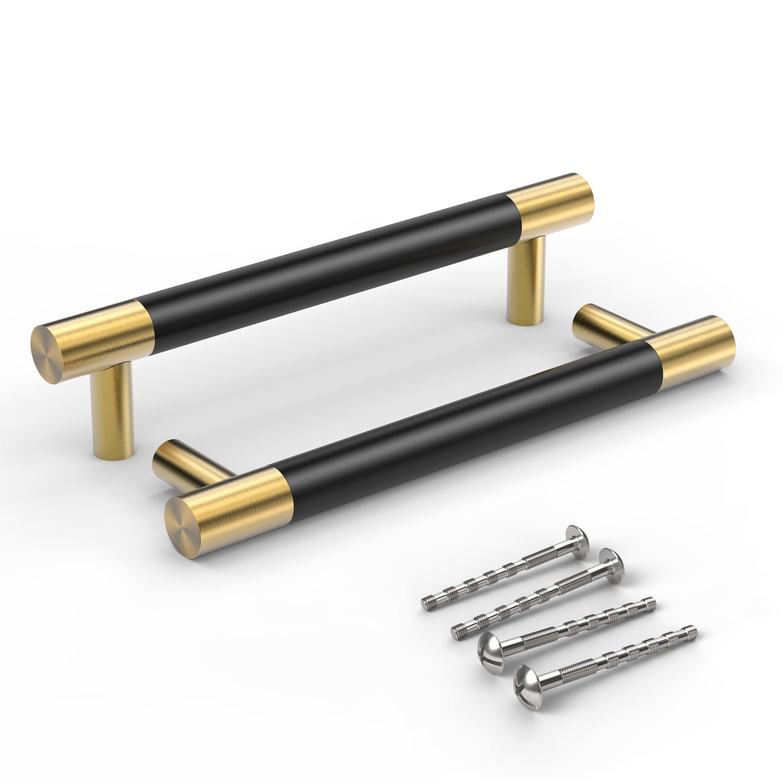 Brushed Gold Cabinet Knobs - Matte Black Drawer Pulls for Kitchen & Dresser (4