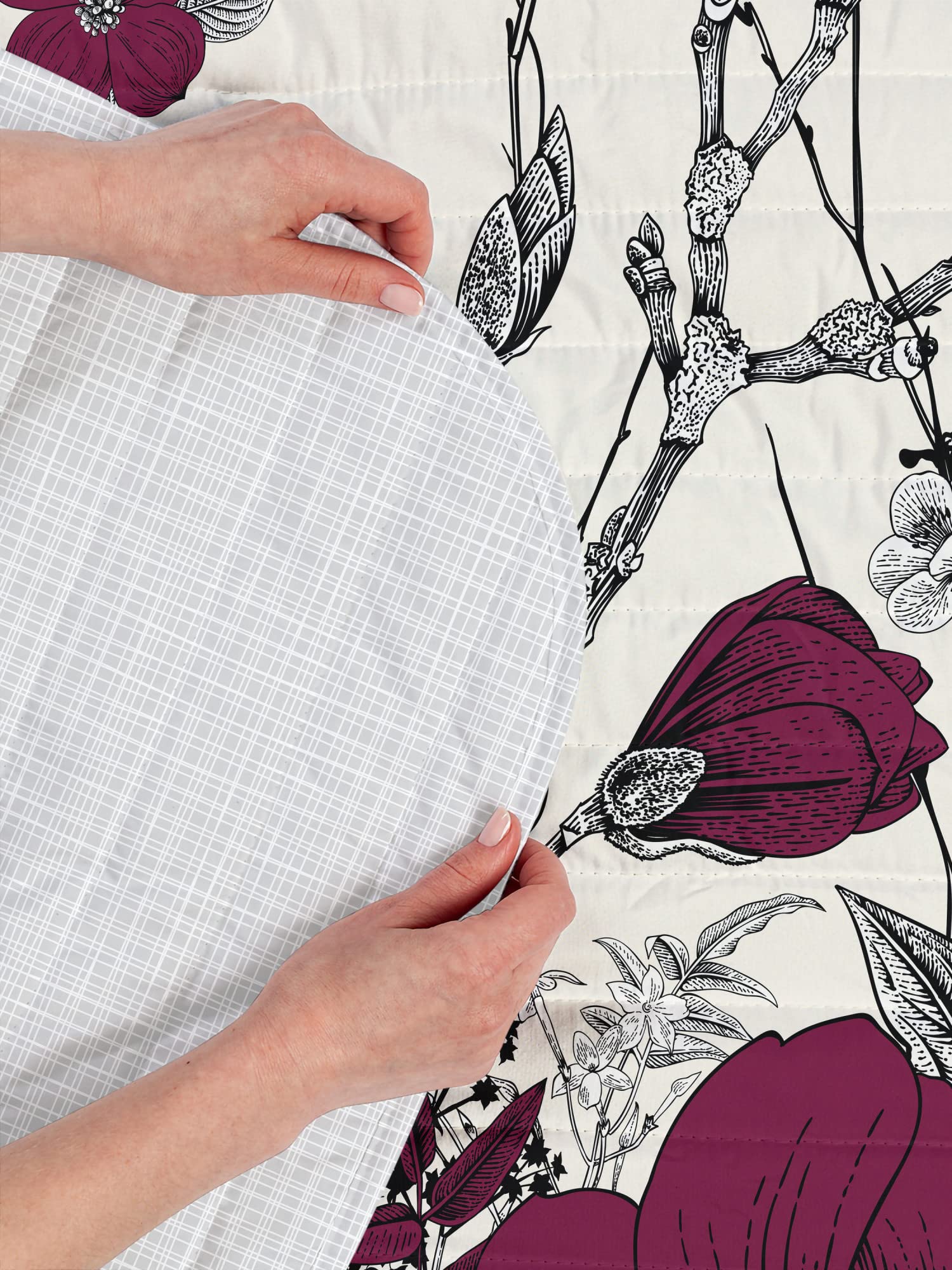 Ambesonne Reversible Dogwood Flower Bedspread Set - Twin Size, Raspberry | Retro Cherry Blossom & Peony Floral Design | Microfiber Comforter with Pillow Shams | Perfect for Spring Bedroom Decor & Guest Room Makeover
