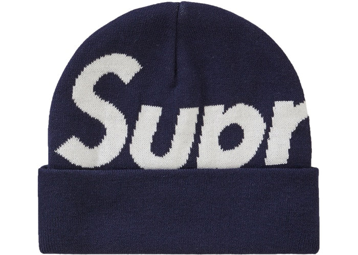Supreme Big Logo Beanie - Winter Knit Hat for Men & Women - Navy Blue Beanie for Cold Weather - Streetwear Fashion Accessory for Urban Style (FW19 Collection)