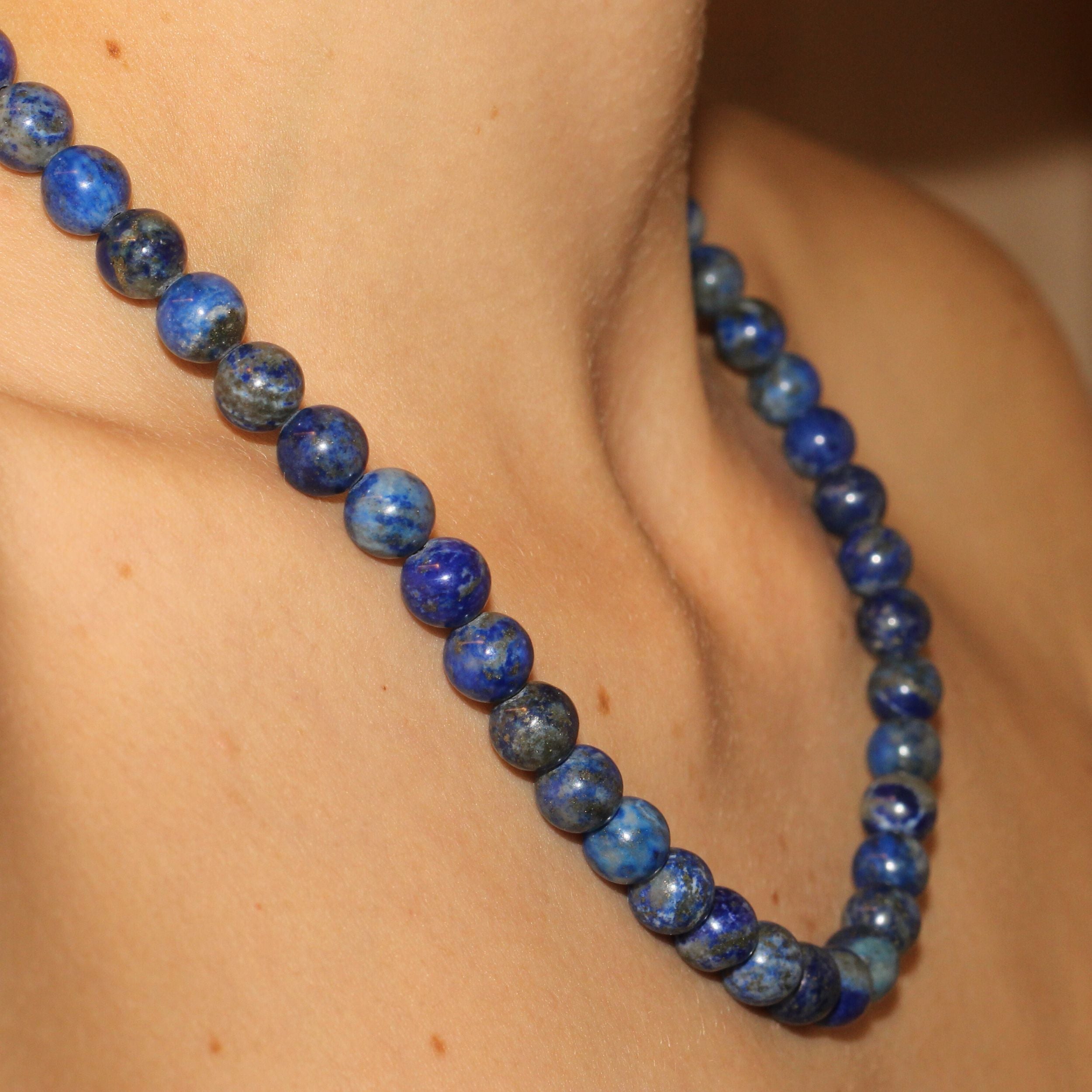 Lapis Lazuli Beaded Necklace - Natural Stone Jewelry for Women | Spiritual Healing & Boho Fashion Accessory | Perfect for Meditation, Yoga & Everyday Wear