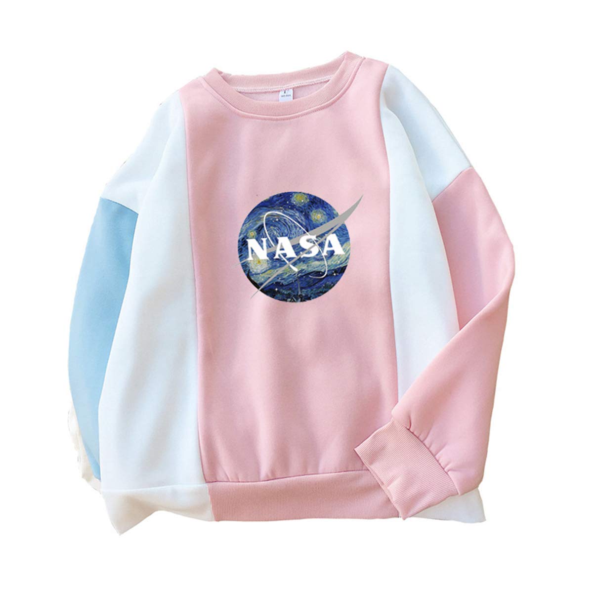 Stylish CORIRESHA Color Block NASA Print Pullover Sweatshirt - Trendy Streetwear for Men & Women | Perfect for Casual Outings, College Campus & Space-Themed Events