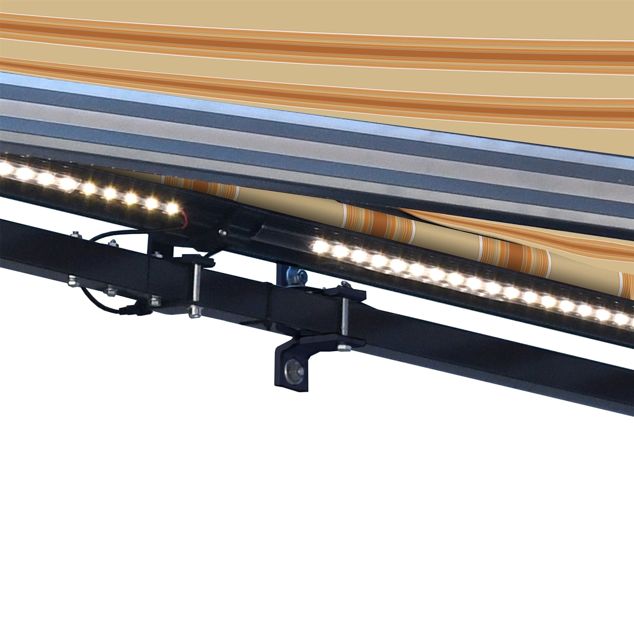 ALEKO 16x10 Feet Half Cassette Motorized Retractable LED Patio Awning - Multi-Striped Yellow Design for Outdoor Shade & Backyard Relaxation
