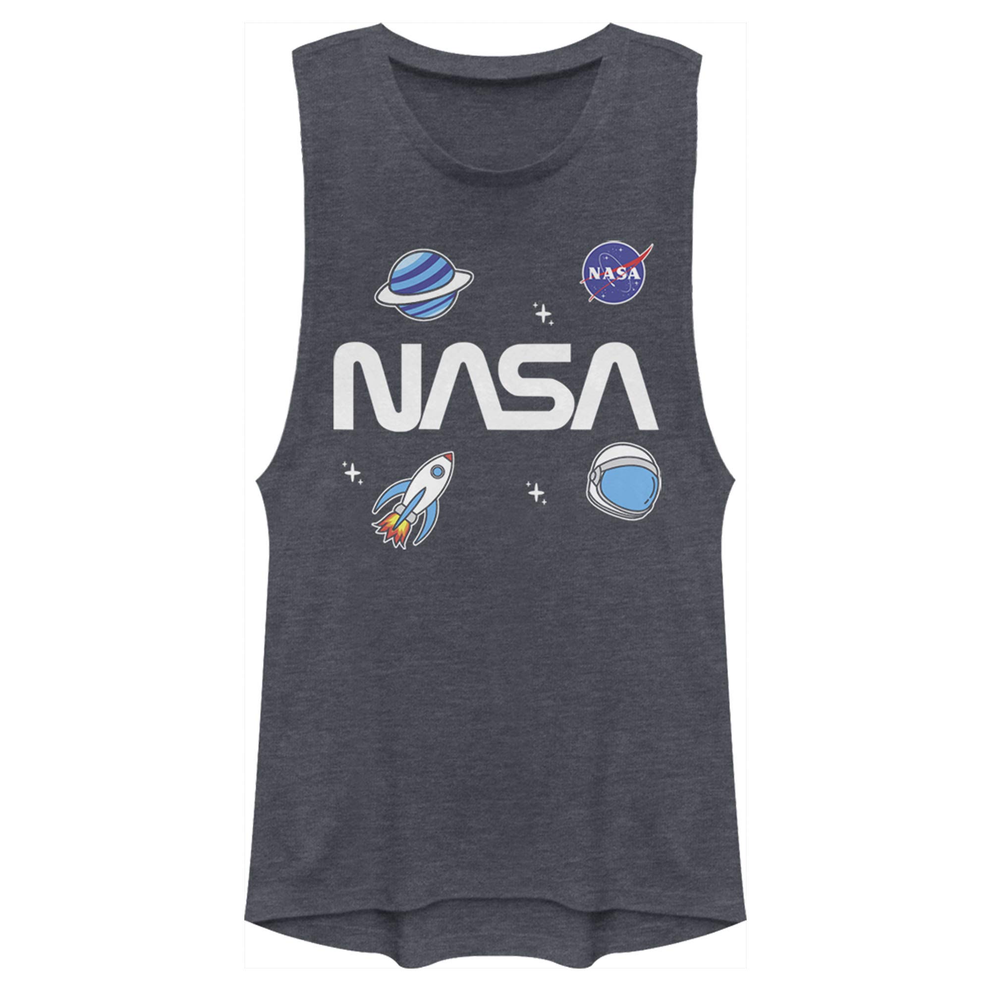 NASA Logo Stickers Women's Muscle Tank Top - Space Themed Graphic Tee for Casual Wear, Gym & Summer Outfits