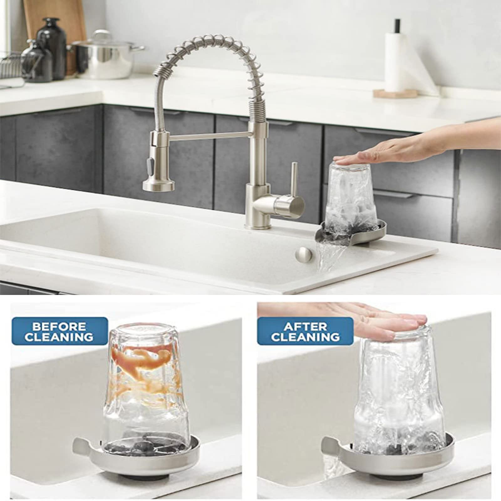 Stainless Steel Kitchen Sink Glass Rinser & Bottle Washer - Durable Faucet Attachment for Washing Wine Glasses, Baby Bottles and Kitchenware | Perfect for Home Bars, Restaurants and Dishwashing Stations