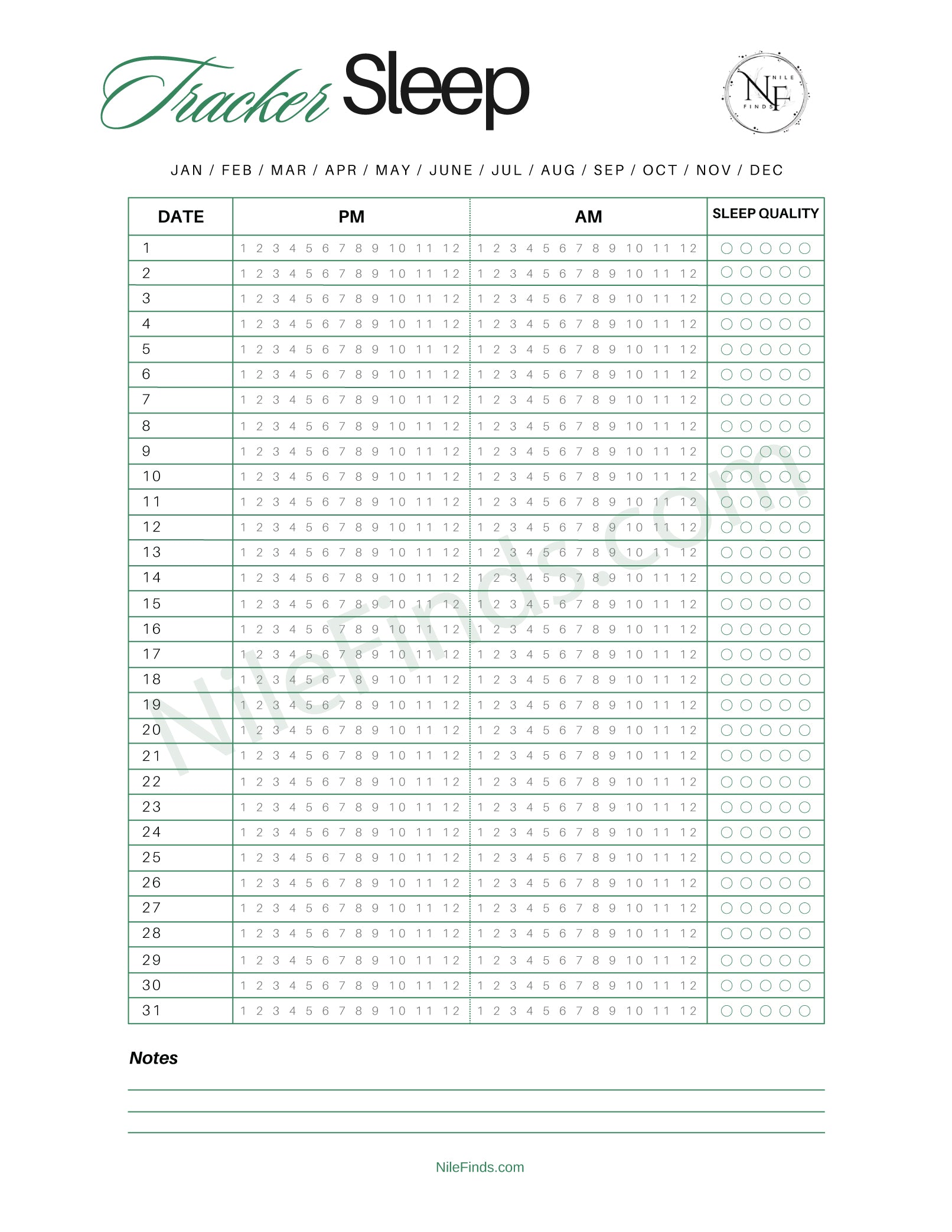 Printable Sleep Tracker PDF - Monitor Sleep Patterns, Improve Sleep Quality & Wellness | Perfect for Sleep Journals, Health Tracking & Better Night's Rest