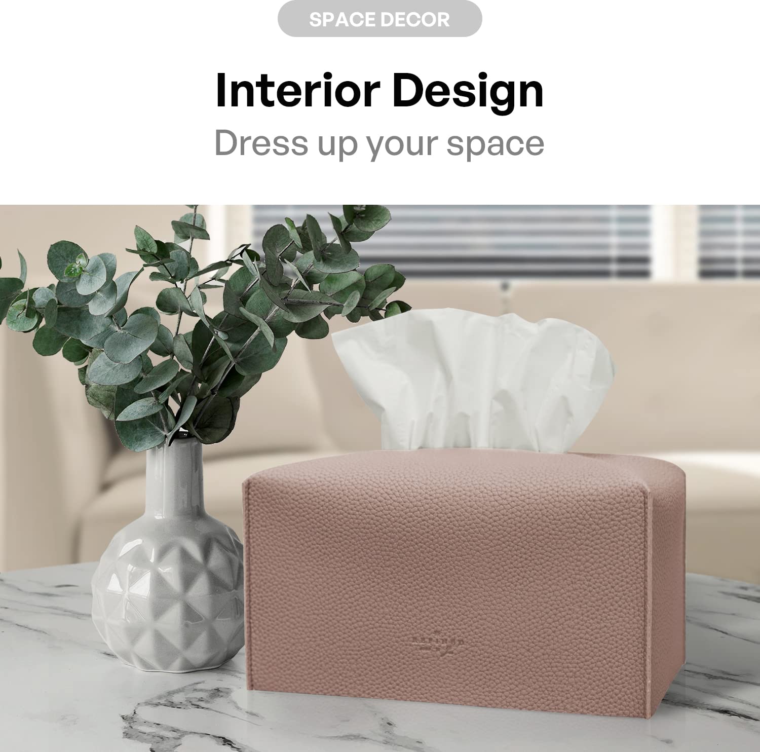 Carrotez Modern PU Leather Tissue Box Cover - Elegant Rectangular Tissue Box Holder for Bathroom, Vanity, Office Desk & Nightstand (9.5
