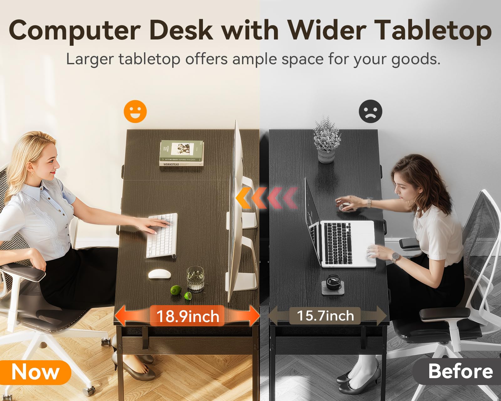 ODK 48 Inch Computer Desk with 6 Drawers - Black Home Office Desk with Storage & Headphone Hook, Reversible Study Table for Bedroom, Perfect for Remote Work & Online Learning