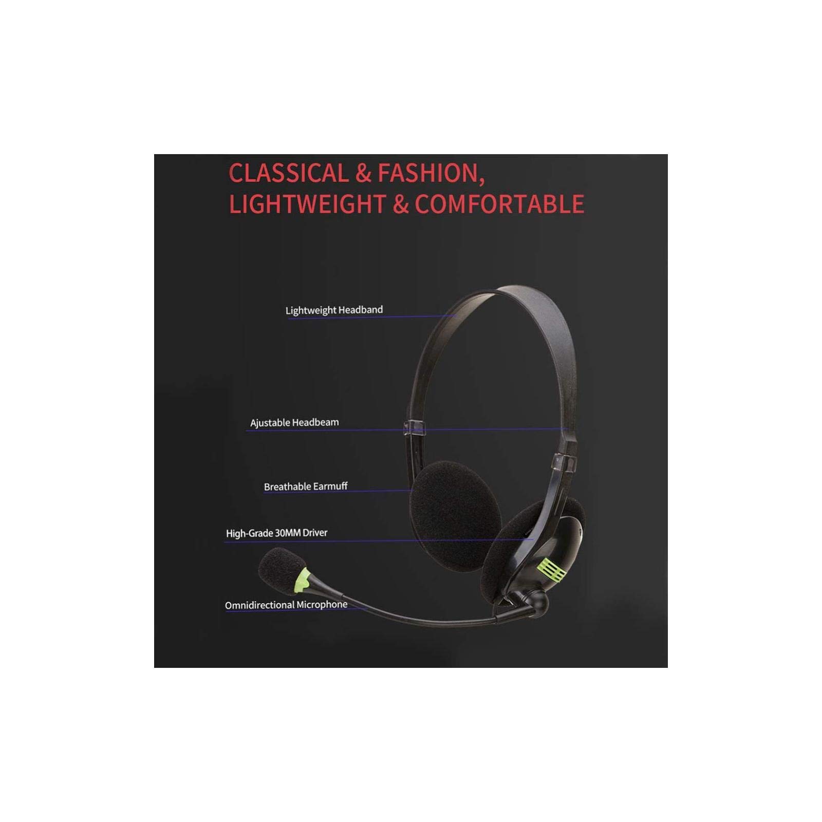 JIUCHEN USB Computer Headset with Noise Cancelling & Omnidirectional Microphone - PC Gaming Headphones for Online Classes, Meetings, Work from Home | Compatible with Desktop, Laptop (Mute Function Included)