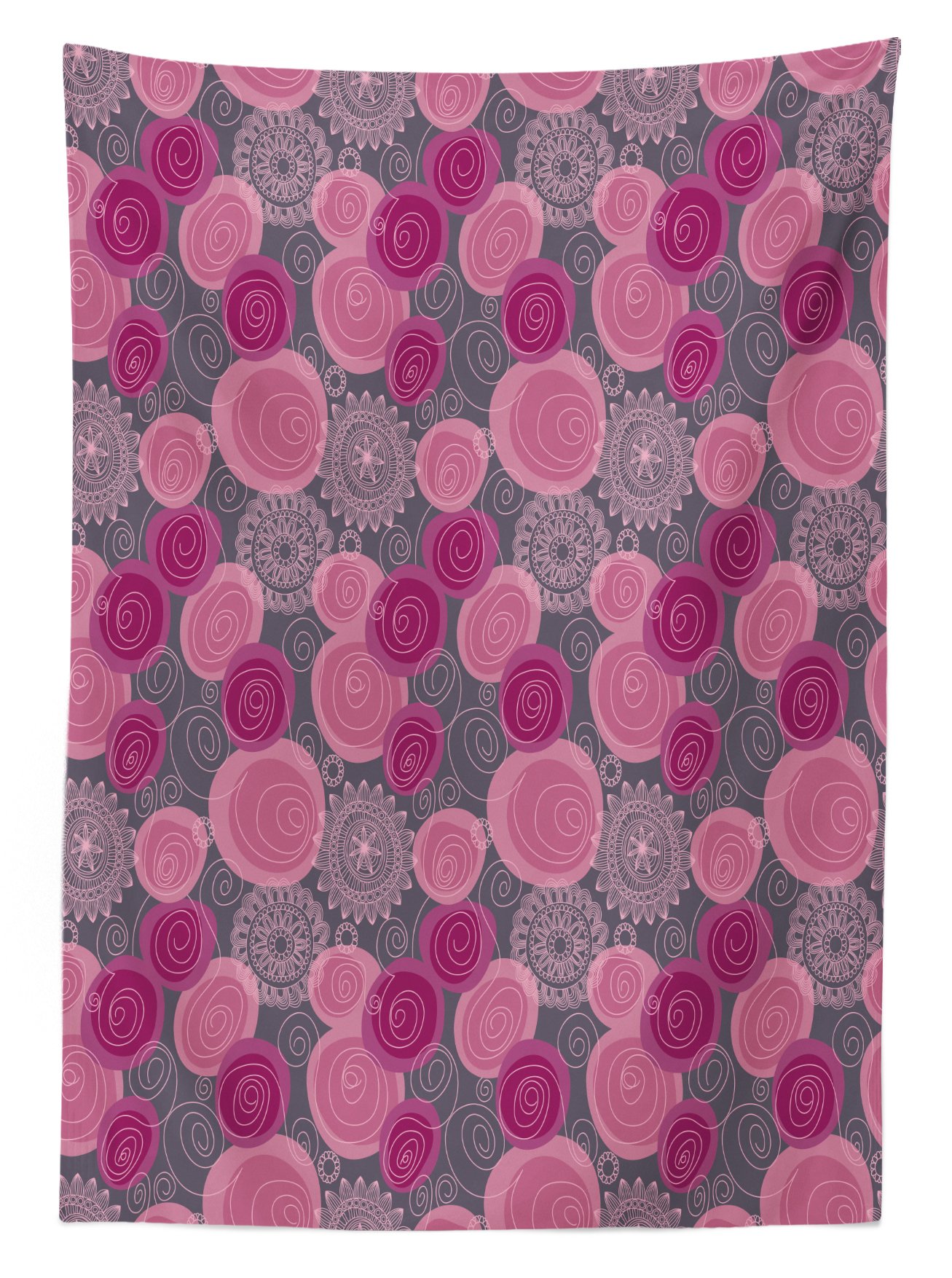 Ambesonne Pink and Grey Outdoor Tablecloth - Doodle Style Lace Swirl Floral Design, Washable Picnic Table Cover 58x84 Inches - Perfect for Garden Parties, BBQs, and Outdoor Dining (Fuchsia/Magenta/Grey)