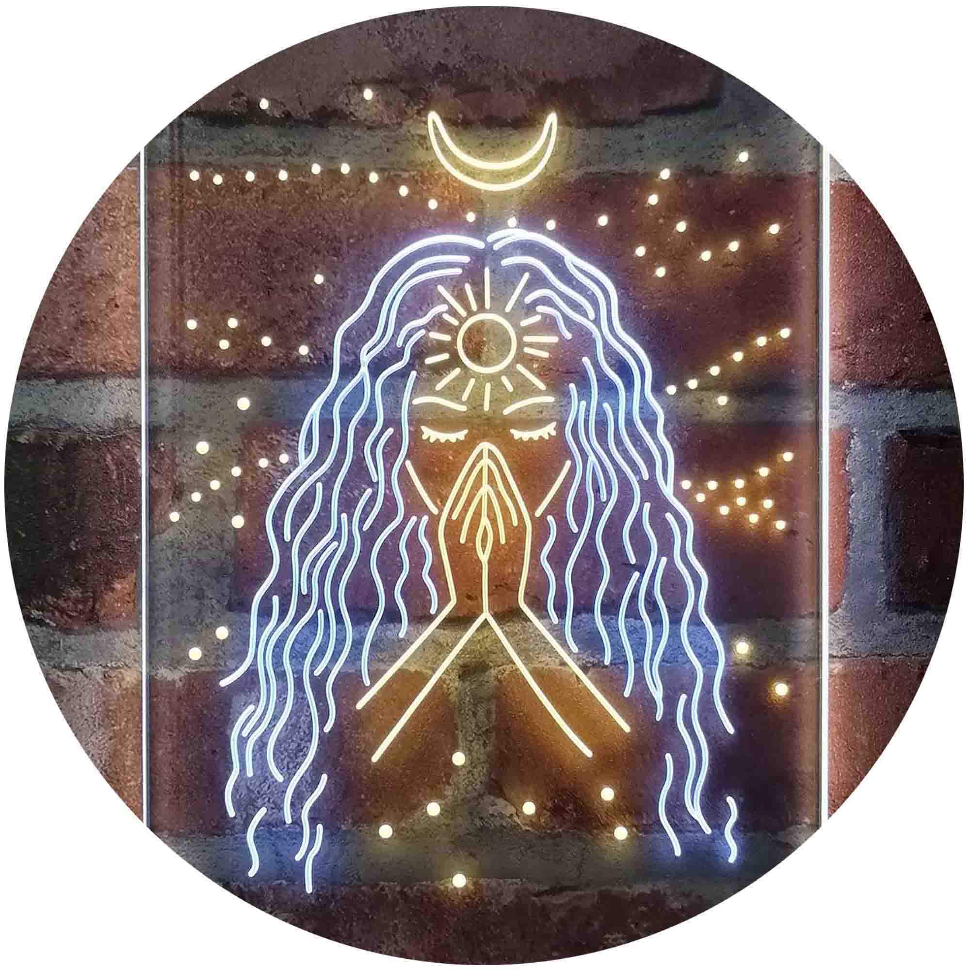 ADVPRO Psychic Girl Moon Star LED Neon Sign - Dual Color White & Yellow (16x24 Inches) - Bedroom Wall Decor, Gaming Room Lighting, Bar Sign for Home & Office