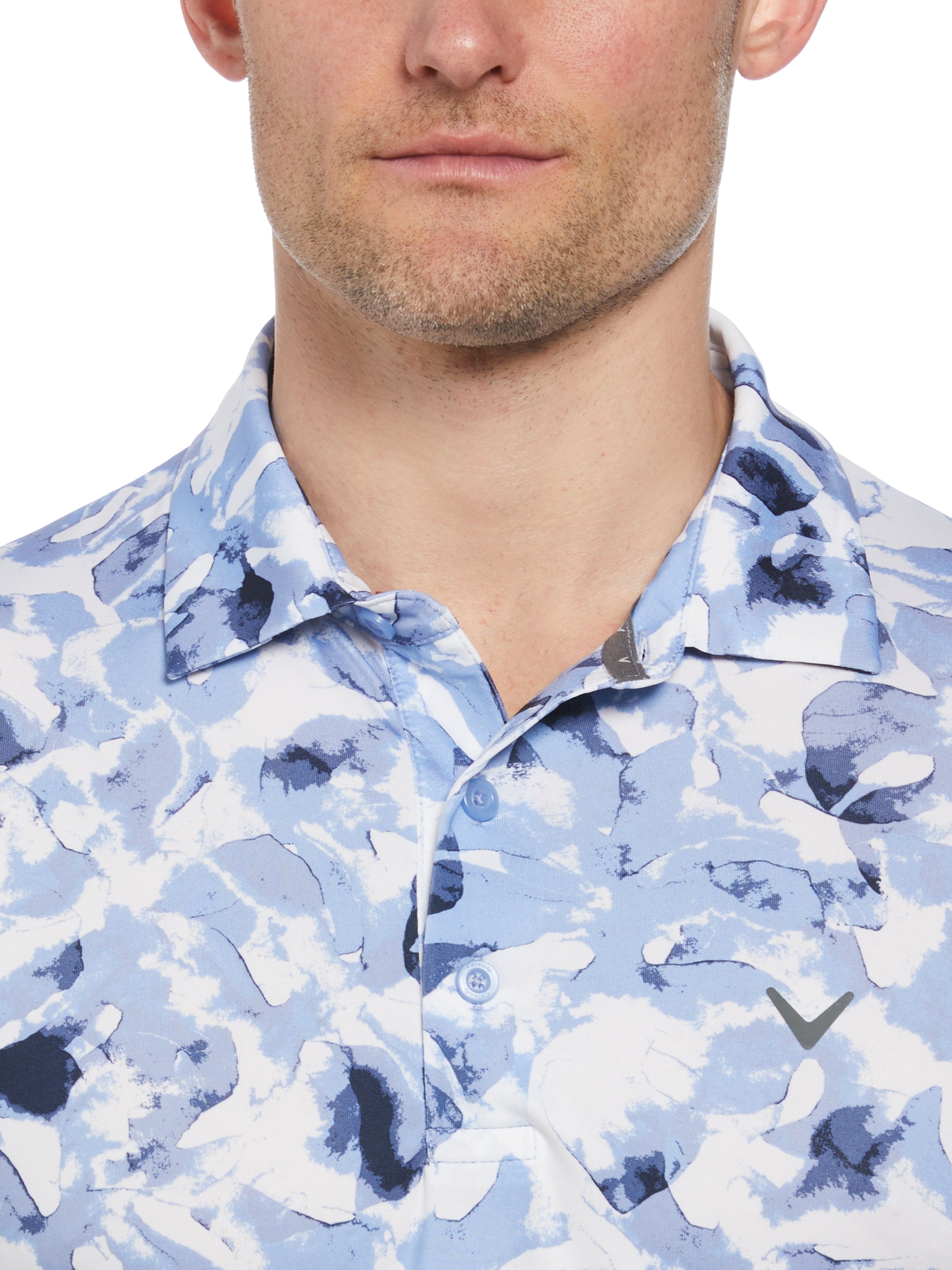 Men's Tie Dye Palm Print Golf Polo Shirt - Breathable Quick-Dry Performance Shirt for Golf, Beach & Summer Outdoor Activities