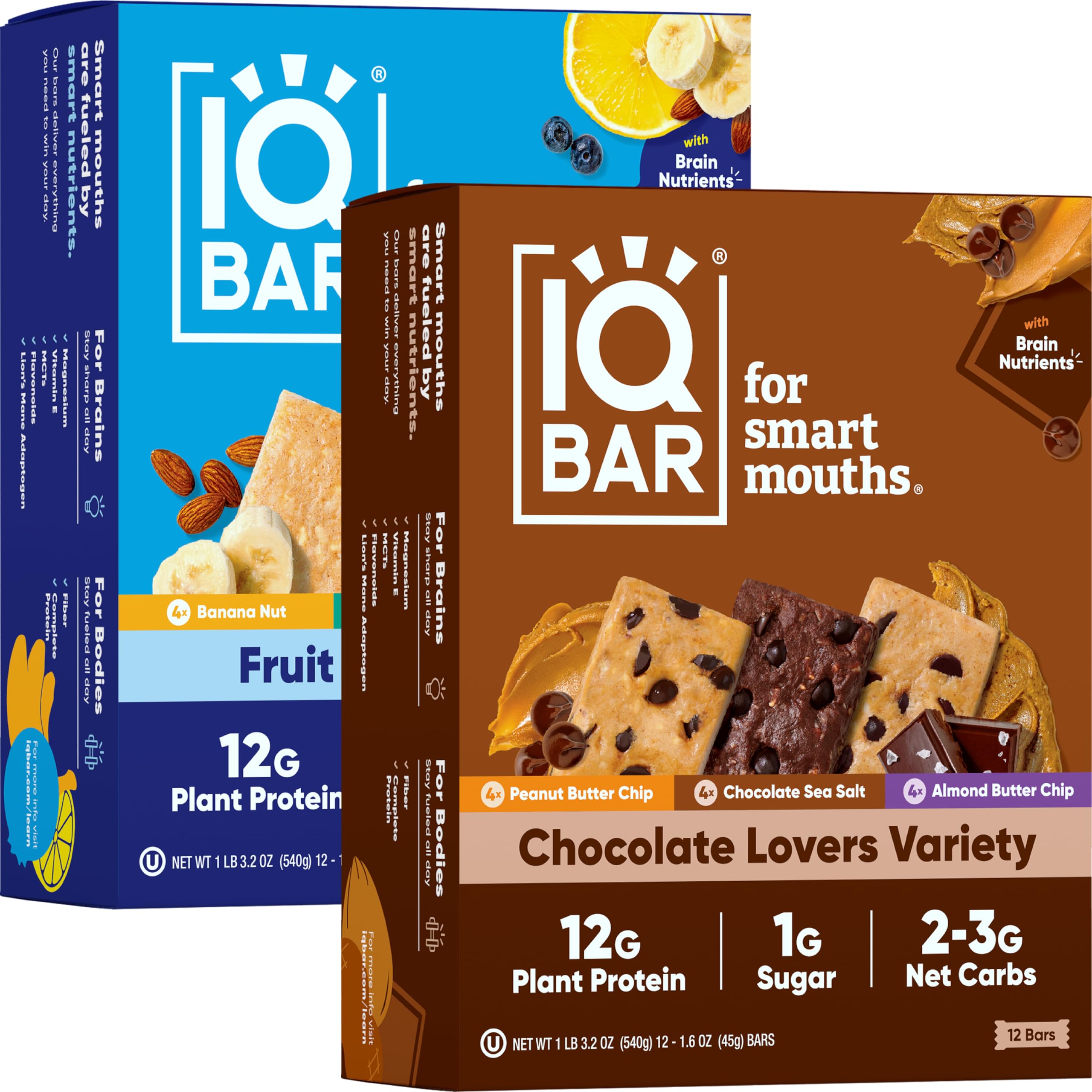 IQBAR Vegan Protein Bars - Low Carb, Gluten Free, High Fiber - Chocolate & Fruit Variety for Workout & Travel Snacks