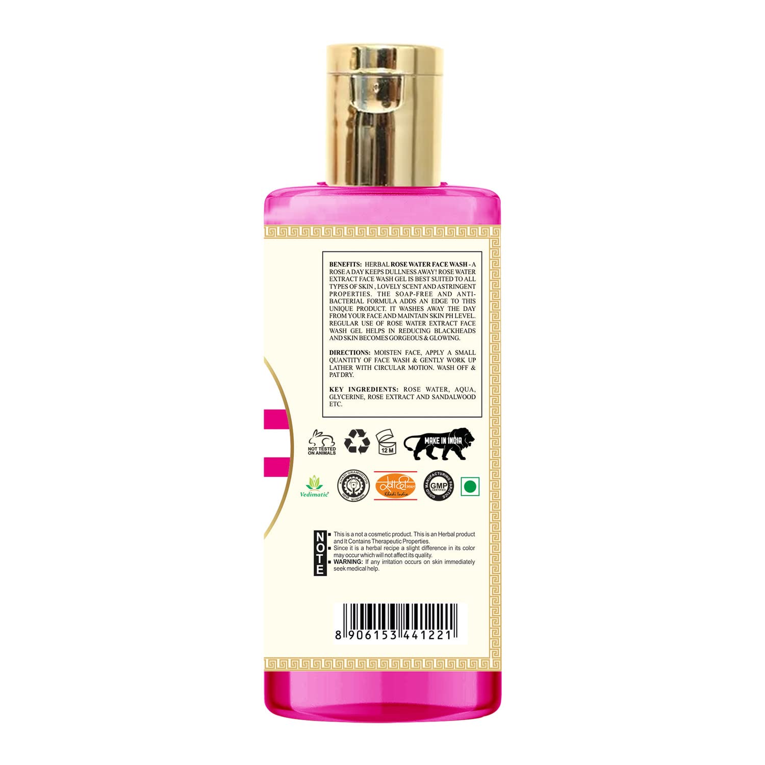 Khadi Herbal Rose Water Face Wash - 210ml (Pack of 4) | Natural & Organic Cleanser for Glowing Skin | Perfect for Daily Skincare Routine & Makeup Removal