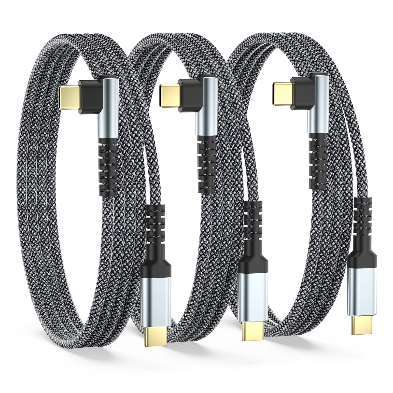 60W USB C to USB C Fast Charging Cable [10ft/3 Pack] - Braided Type C Charger with Right Angle for iPhone 16/16 Plus/16 Pro Max/15/15 Plus/15 Pro Max, MacBook Pro, iPad, Samsung S24 - Perfect for Home, Office & Travel Charging