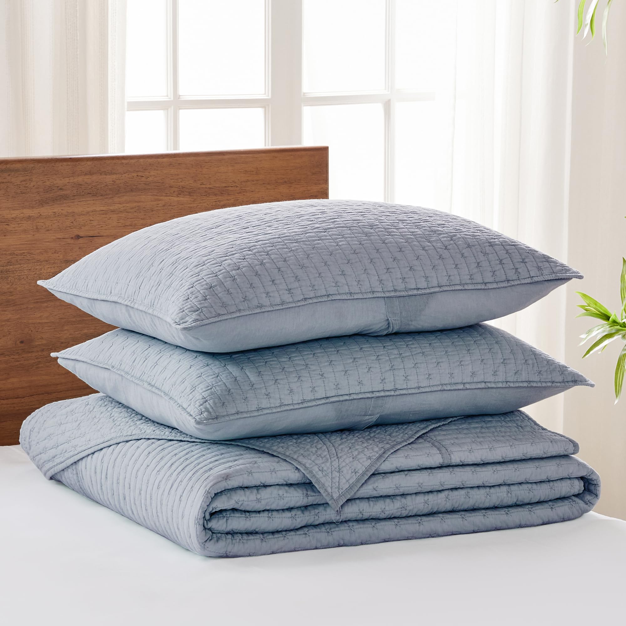 Levtex Home Cross Stitch Bedspread Set - Full Size Cotton Bedding with 2 Standard Shams (100x104in Bedspread + 20x26in Shams) - Elegant Cross Stitch Pattern for Cozy Bedroom Decor - Perfect for Guest Rooms, Master Bedrooms & Farmhouse Style Homes
