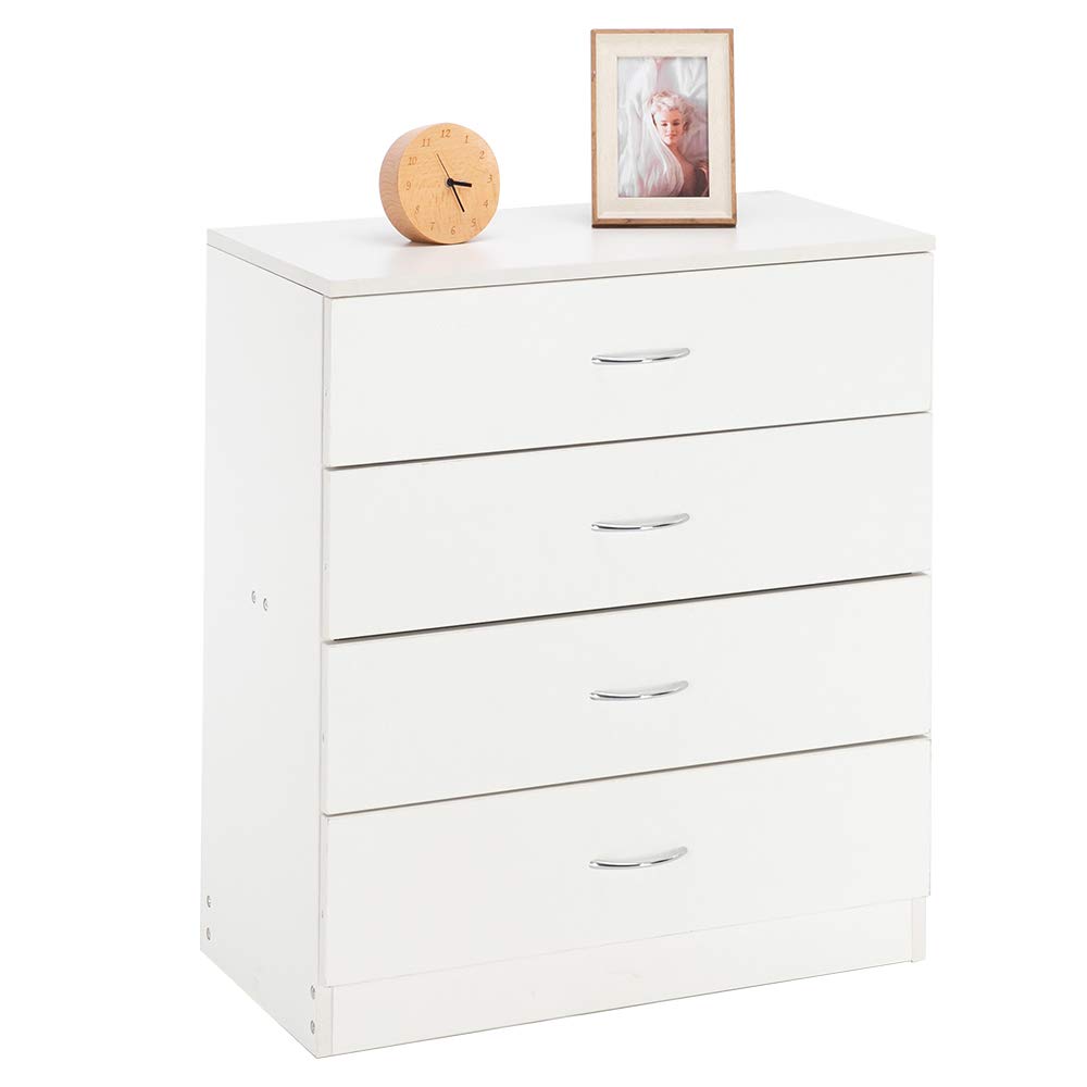 Bonnlo 4-Drawer Chest Dresser - White Wooden Storage Organizer for Bedroom, Closet & Nursery - Perfect for Clothes, Toys & Home Organization