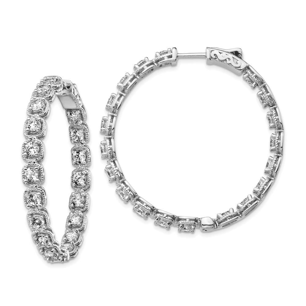 Sterling Silver Rhodium Plated Cubic Zirconia Hoop Earrings for Women - Elegant In & Out Design for Everyday Wear & Special Occasions
