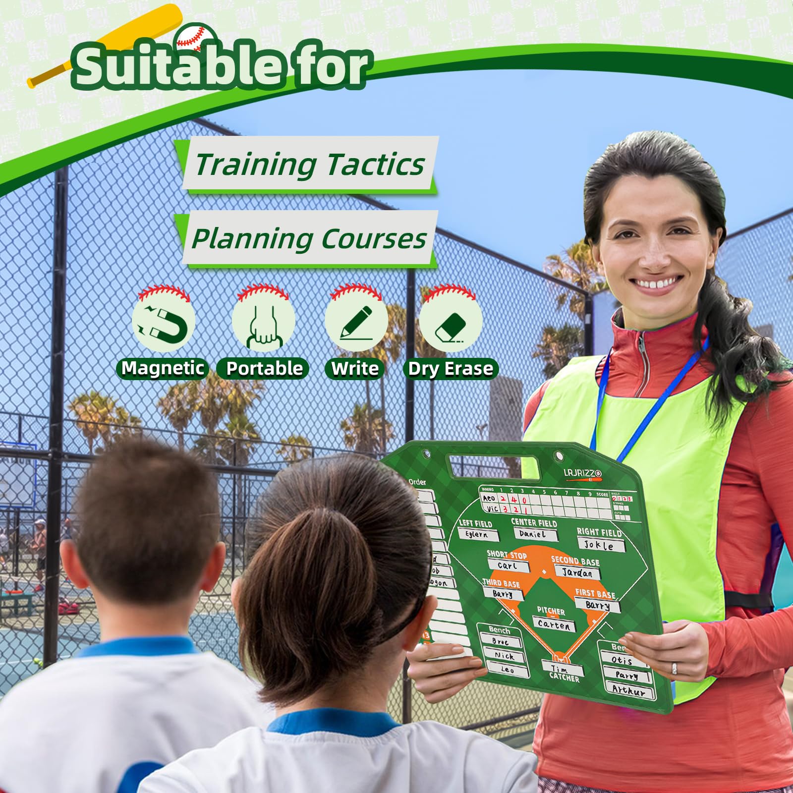 Magnetic Baseball Lineup Board - Dry Erase Dugout Clipboard for Coaches | Softball & Baseball Lineup Cards with Marker | Coaching Accessories (Green) - Perfect for Game Strategies & Team Management