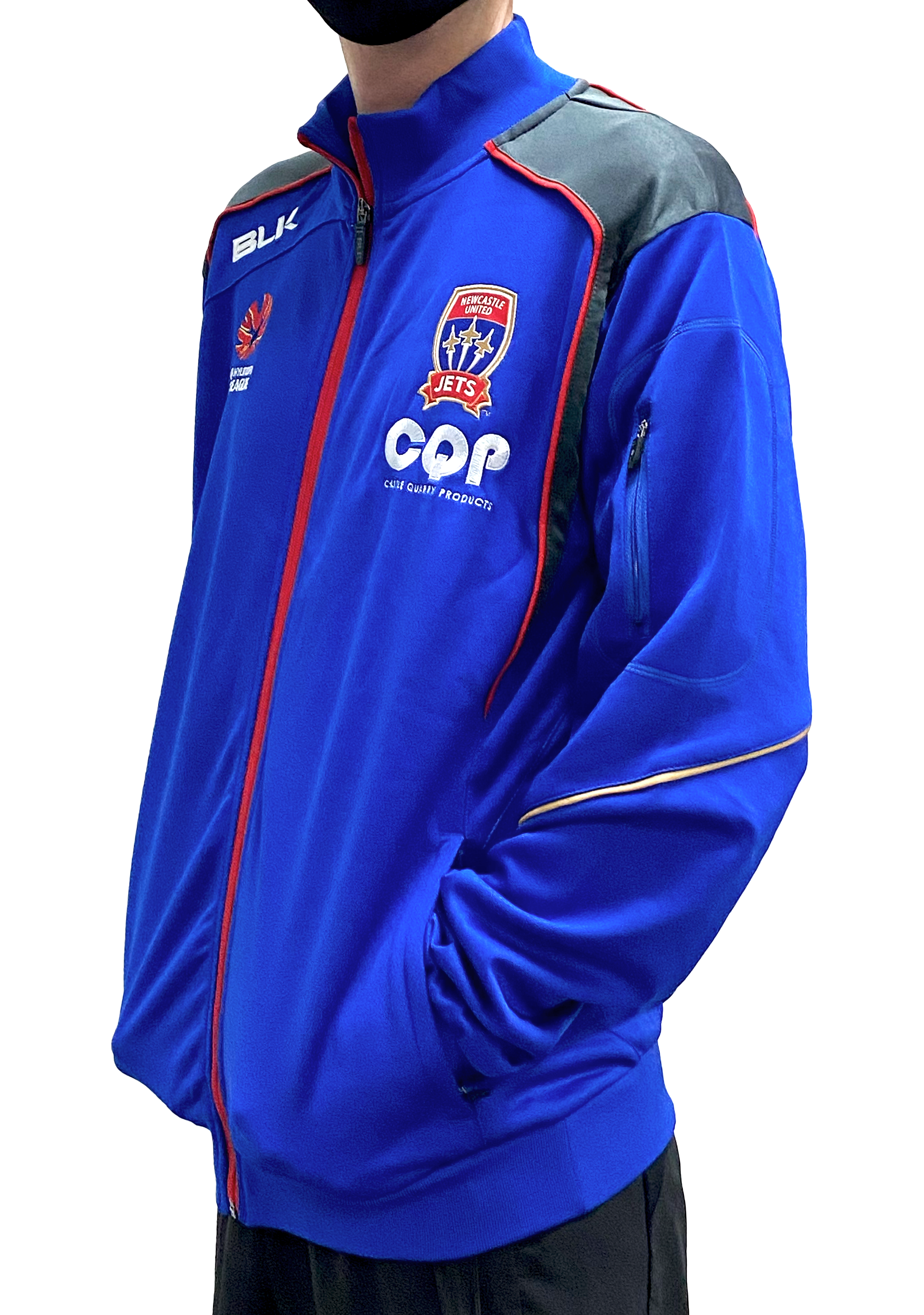 BLK Newcastle Jets Men's Travel Jacket - Lightweight Waterproof Windbreaker for Outdoor Sports & Travel - NJJK103 - Perfect for Soccer Fans, Hiking, Camping & Casual Wear