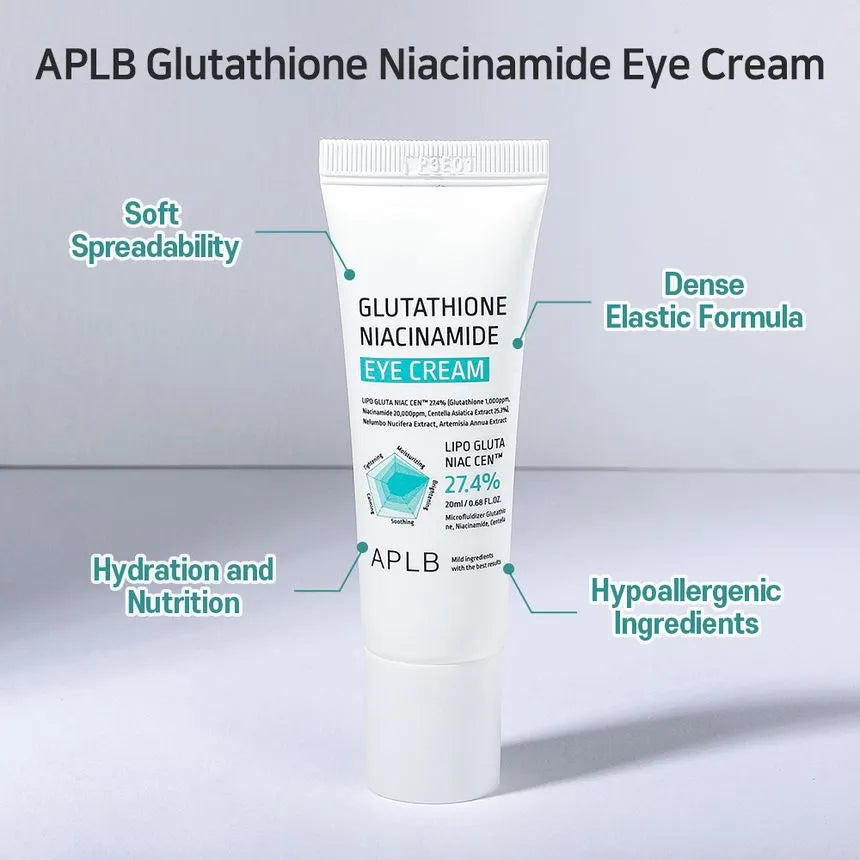APLB Glutathione & Niacinamide Brightening Eye Cream 20ml - Dark Circle Treatment for Puffiness & Wrinkles | Day & Night Use for Radiant Under Eyes