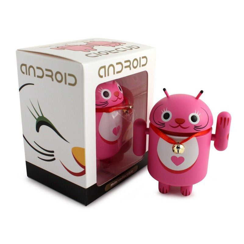 Mini Collectible Lucky Cat Figurine - Pink Cat with Bell Collar for Home & Office Decor | Android Series