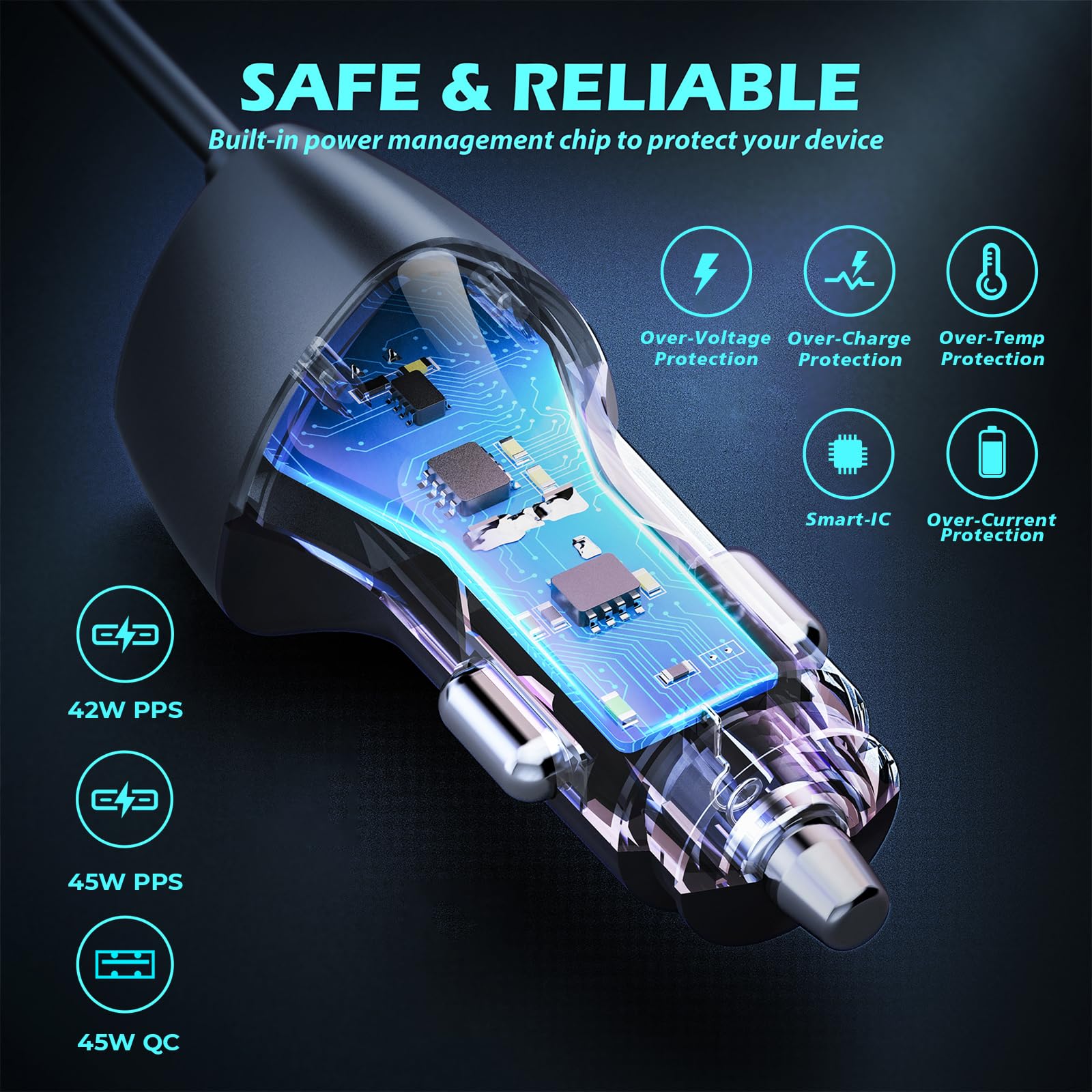 90W PD QC Car Charger USB C - Fast Charging Type C Adapter with 5.9FT Spiral Spring Cable for iPhone 16/Samsung A55 A15/POCO X6/Redmi Note 13/Google Pixel 8A/MacBook - Perfect for Road Trips, Commuting & Emergency Charging in Vehicles
