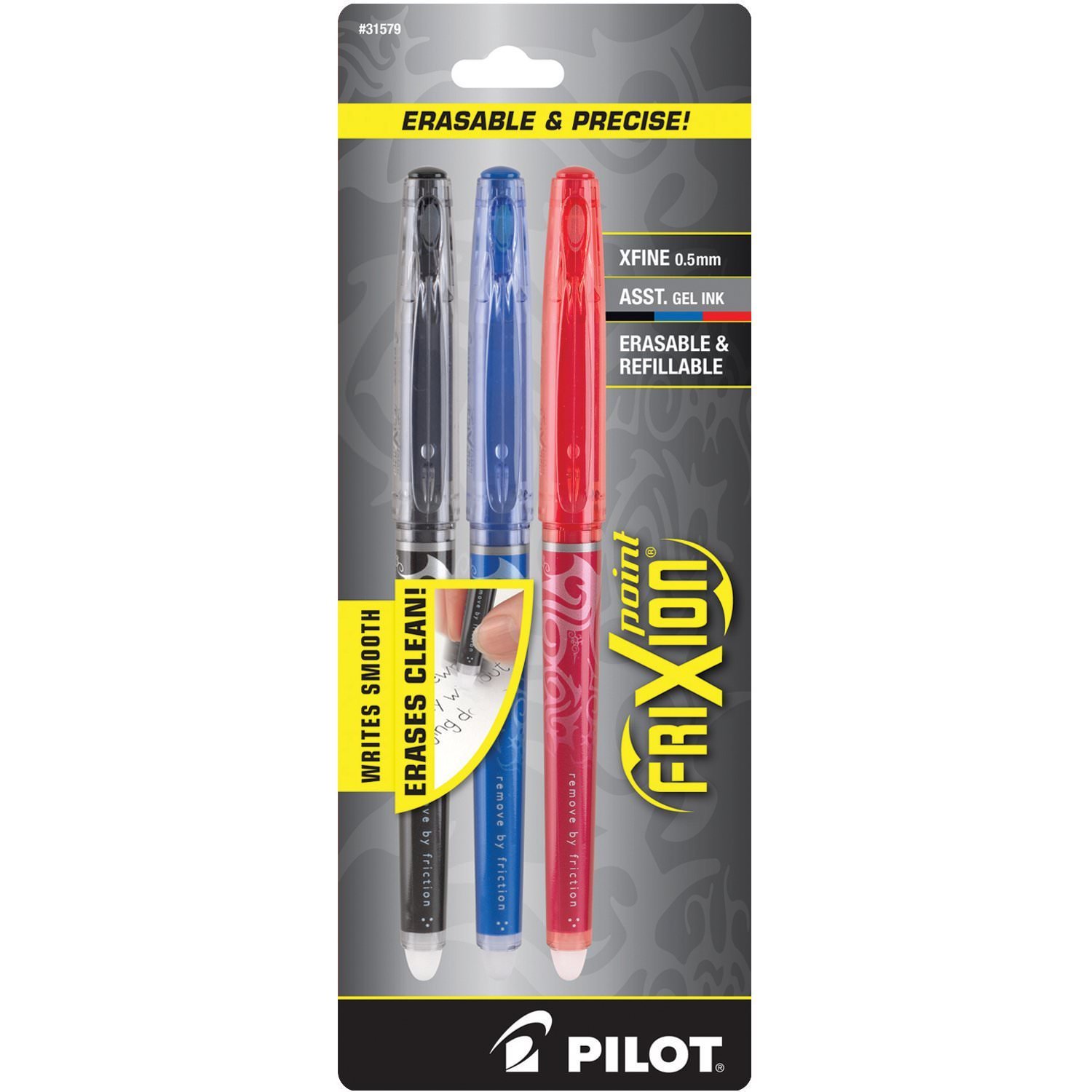Pilot FriXion Erasable Gel Pens 12-Pack - Extra Fine Point (0.5mm) - Black, Blue, Red Ink - Smooth Writing for School, Office & Note Taking - Ideal for Students, Teachers & Professionals