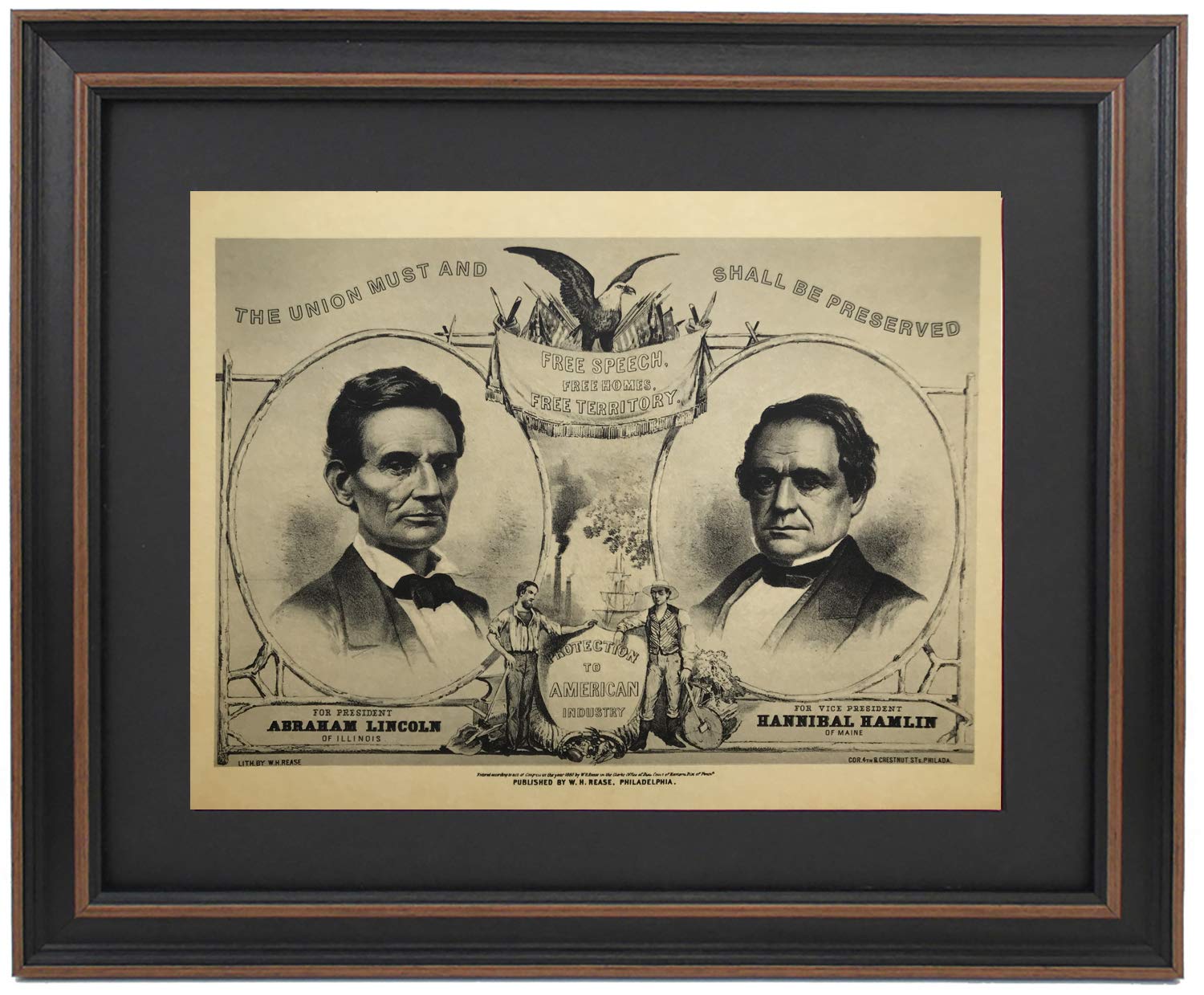 Vintage Framed Lincoln for President Campaign Broadside - Authentic Historical Memorabilia & Unique Gift for History Buffs - Handmade in USA - Perfect for Home Office Decor, Man Cave, or Civil War Enthusiast Collection
