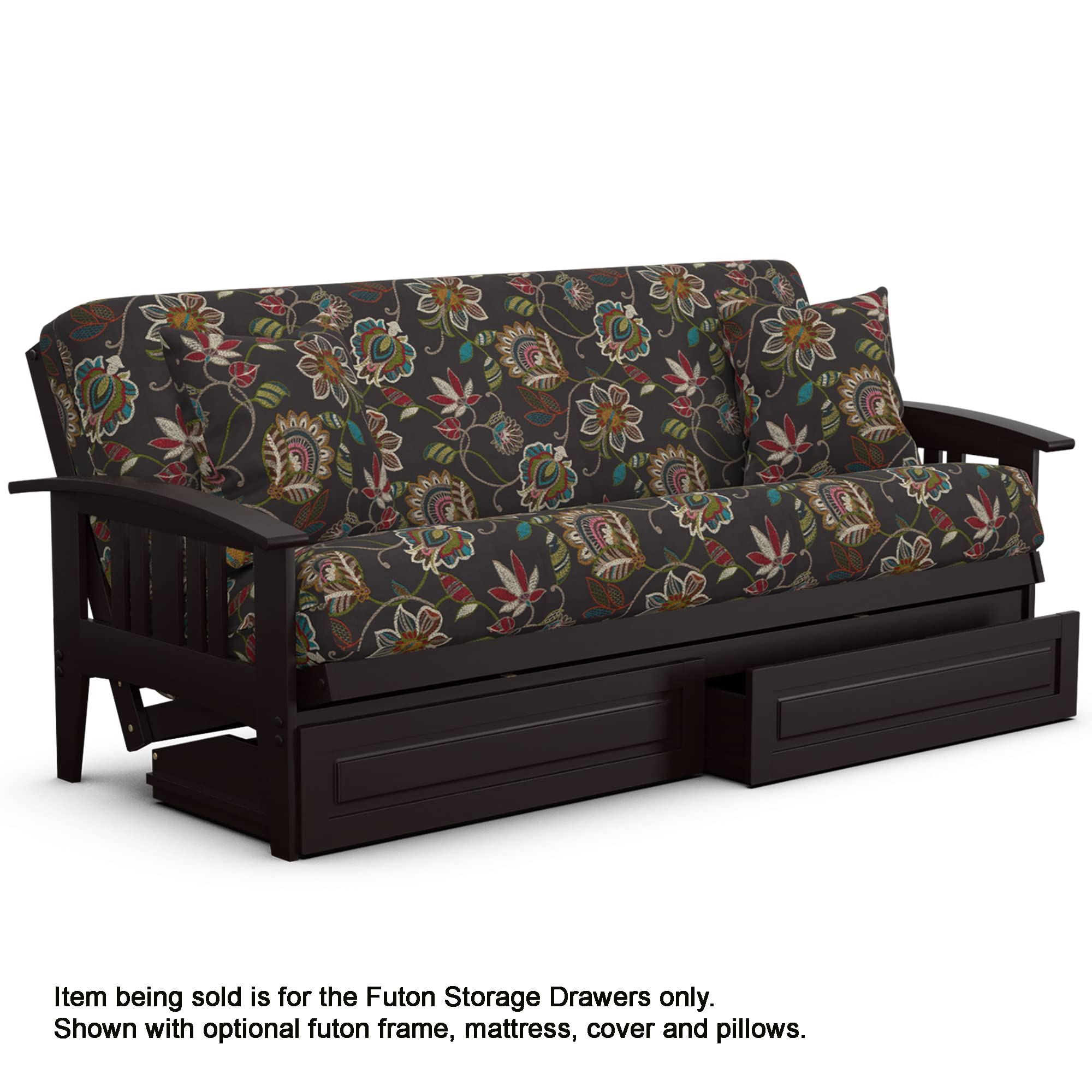 Dark Espresso Queen Size Futon with Storage Drawers (Set of 2) - Space-Saving Bed Solution for Small Apartments, Guest Rooms & Dorm Rooms - Compatible with Futon Frames & Platform Beds