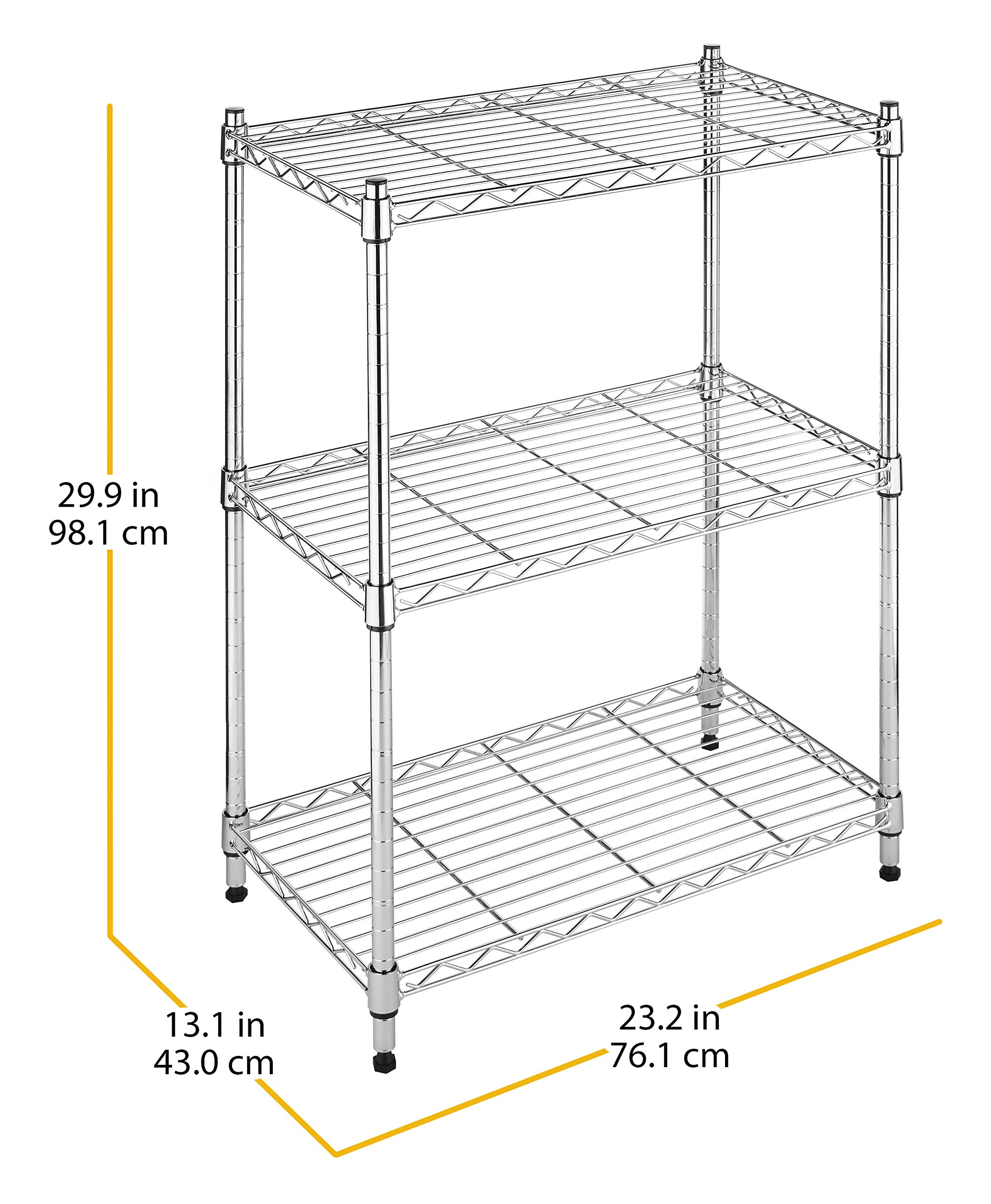 Whitmor 3-Tier Metal Wire Shelving Unit - Heavy Duty Storage Rack for Pantry, Kitchen, Garage & Indoor Plants | Easy Assembly Space Organizer | Perfect for Home, Office & Commercial Use