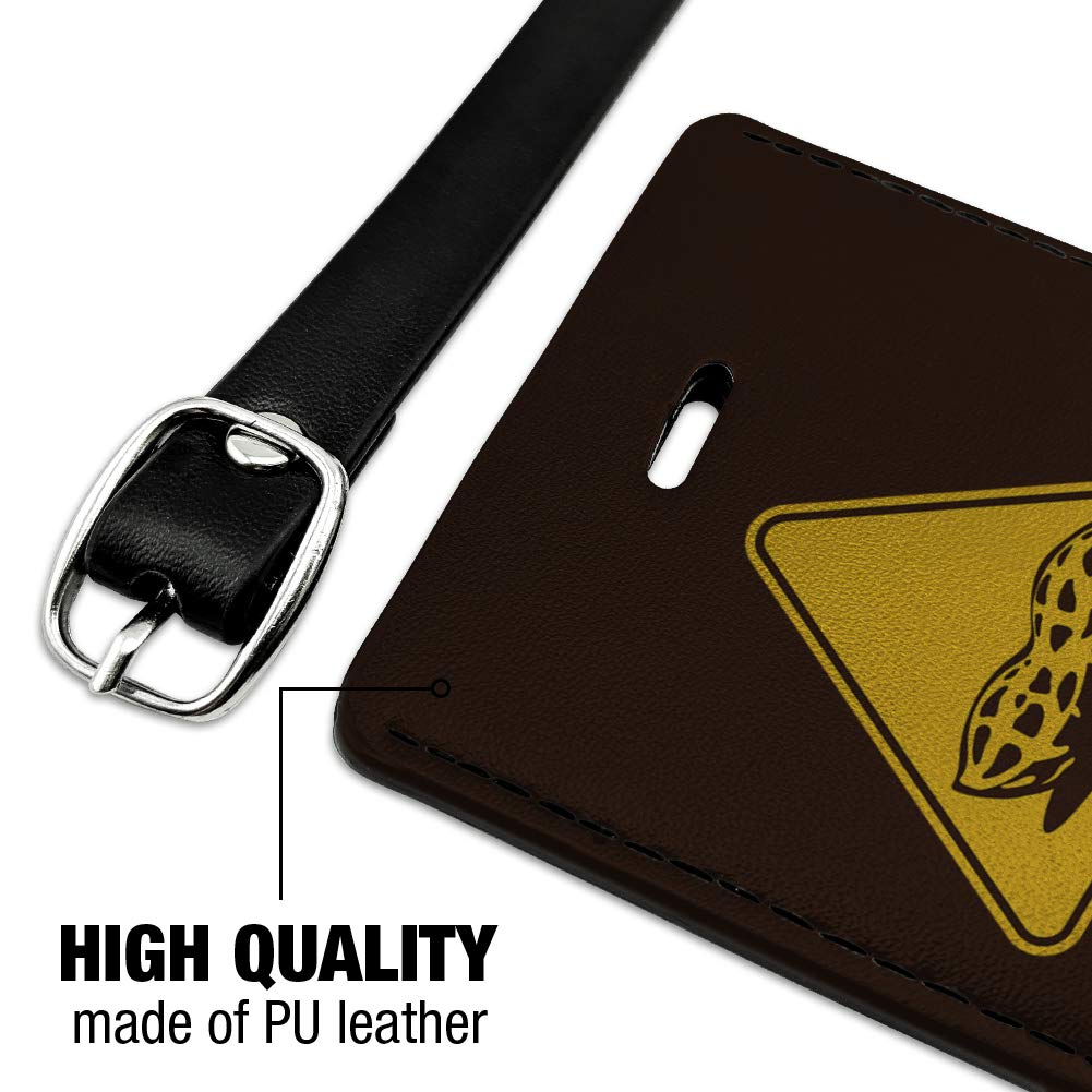 Peanut Allergy Warning Tag - Yellow Leather Luggage ID Card for Travel Safety | Allergy Alert for Suitcases, Backpacks & Carry-Ons