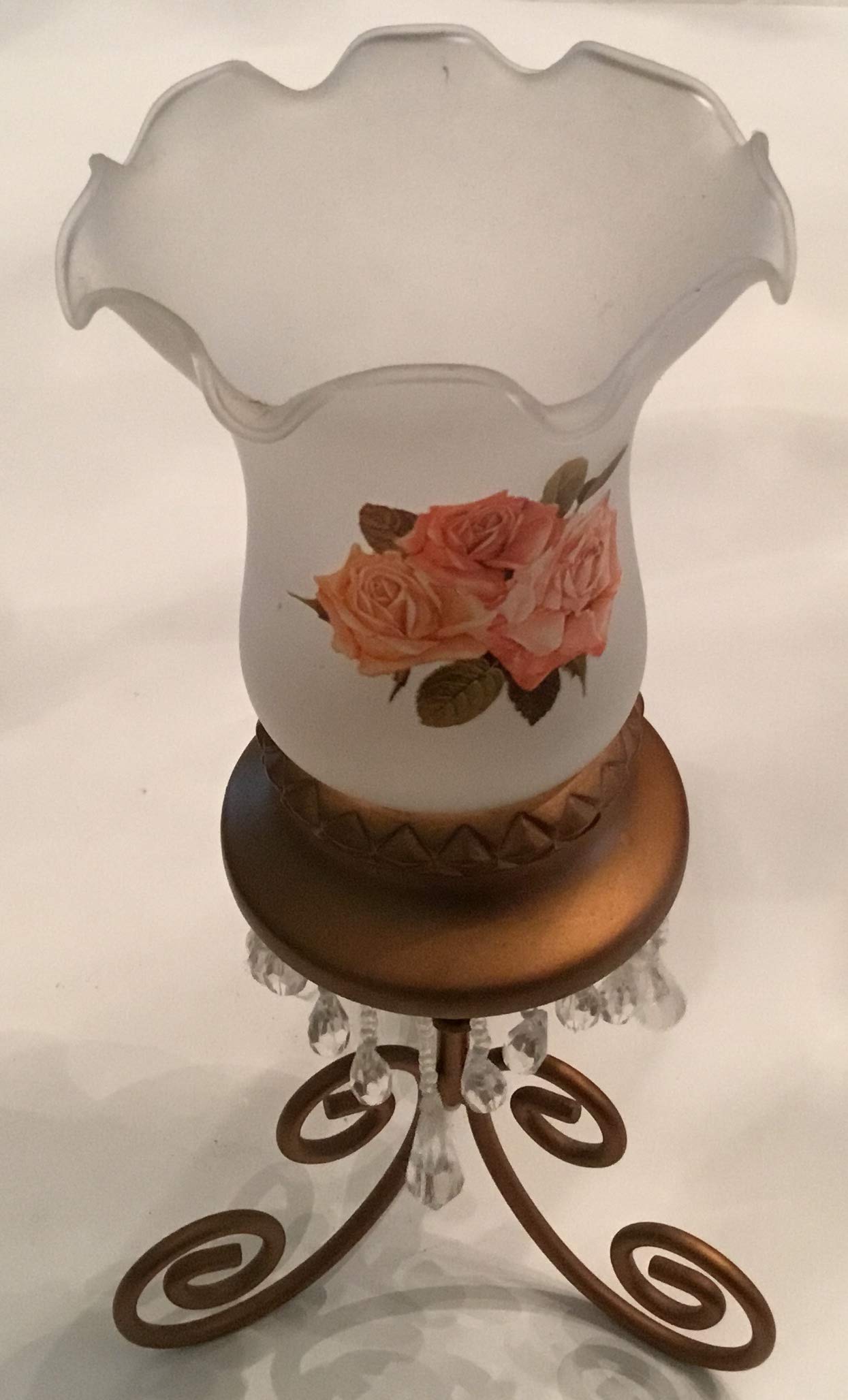 Vintage Floral Hurricane Candle Holder with Crystal Base - Perfect for Weddings & Home Decor