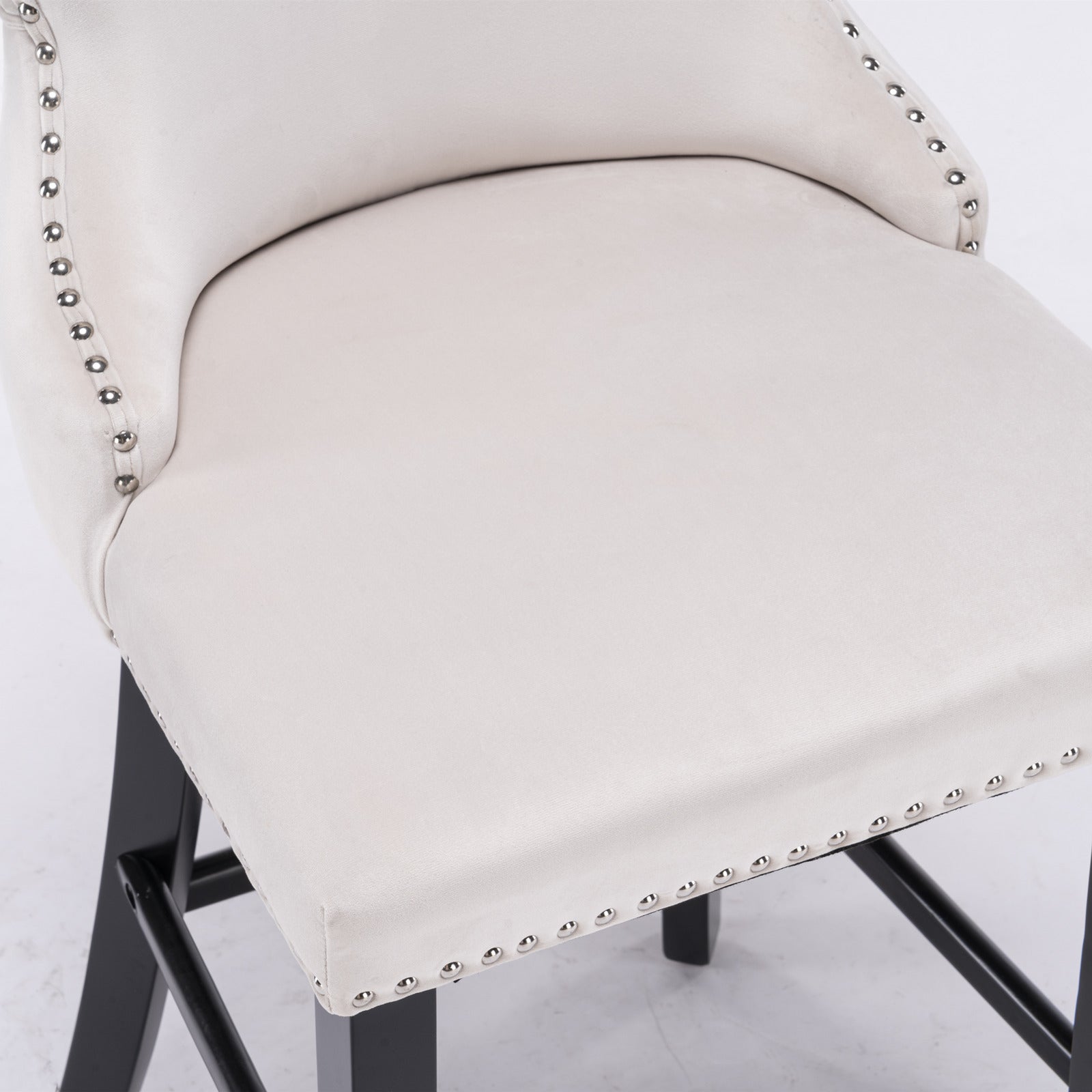 Contemporary Velvet Upholstered Wingback Bar Stools - Set of 4 Beige Bar Chairs with Button Tufted Design, Wooden Legs & Chrome Nailhead Trim | Perfect for Kitchen Islands, Home Bars & Modern Dining Areas