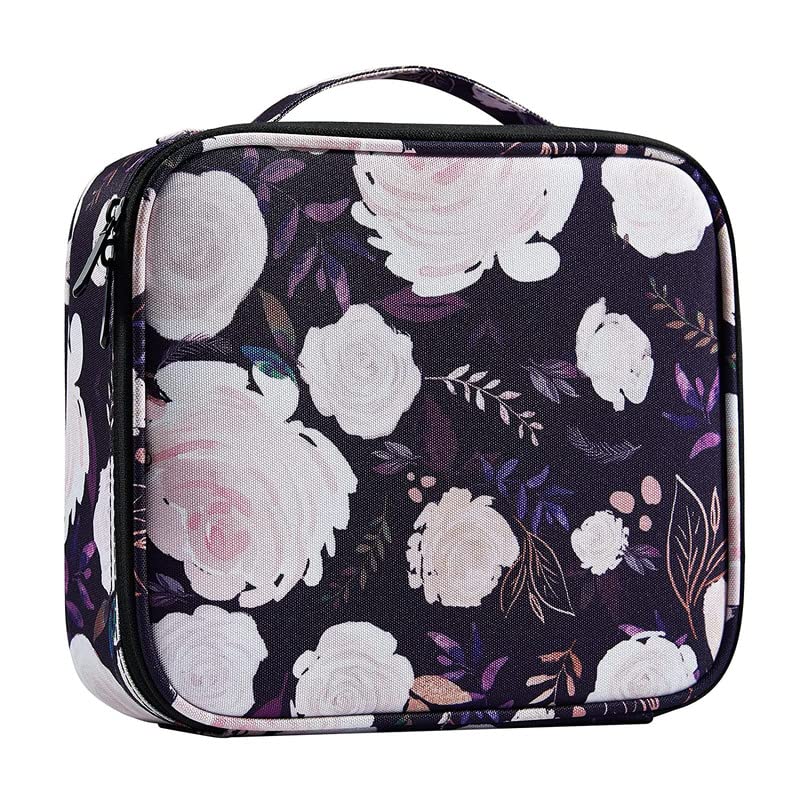 Stylish Purple Rose Travel Organizer Bag for Women - Adjustable Dividers Cosmetic & Jewelry Storage Case - Perfect for Makeup Brushes, Toiletries, and Accessories - Ideal for Travel, Gym, and Daily Use